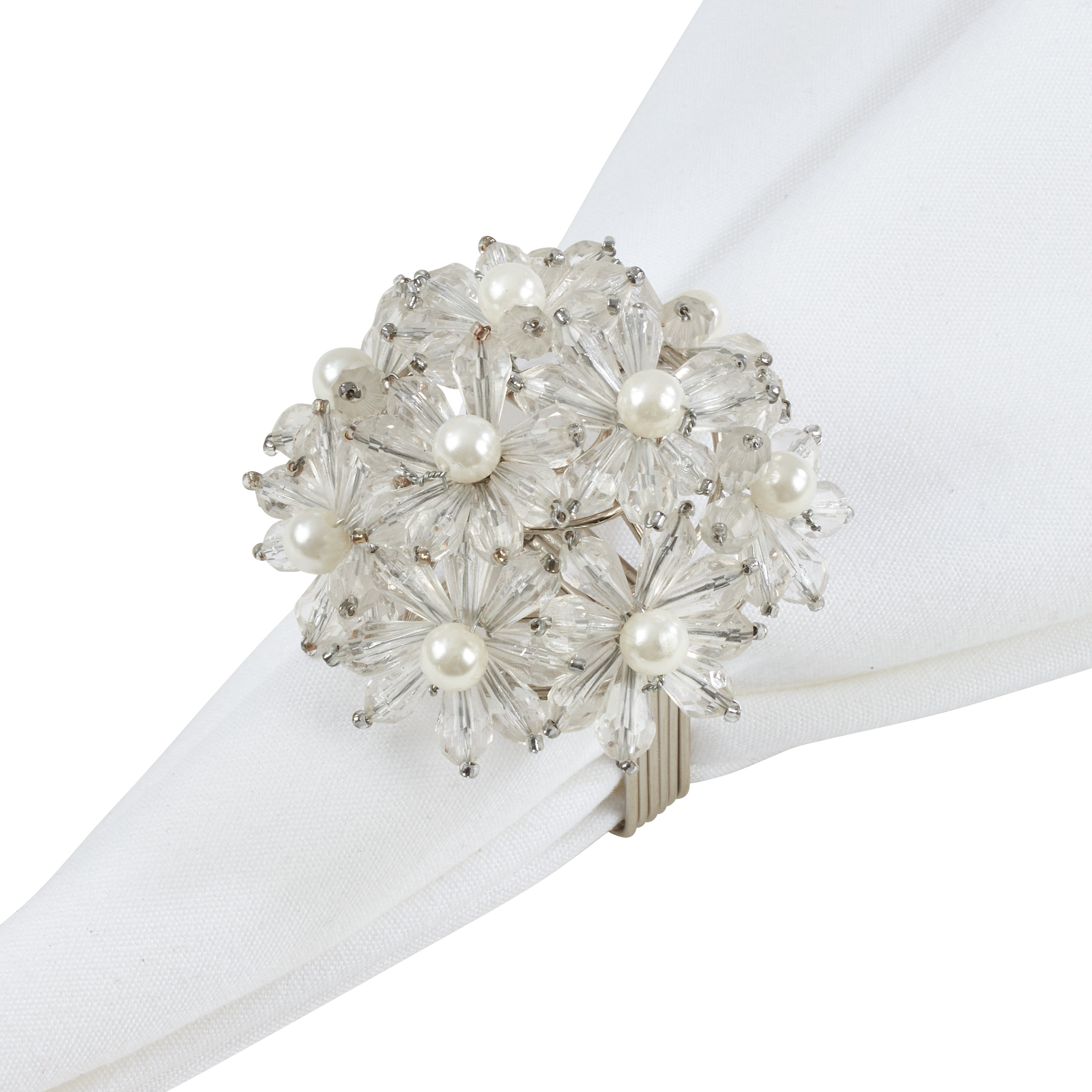 Beaded Floral Napkin Ring, Set of 4