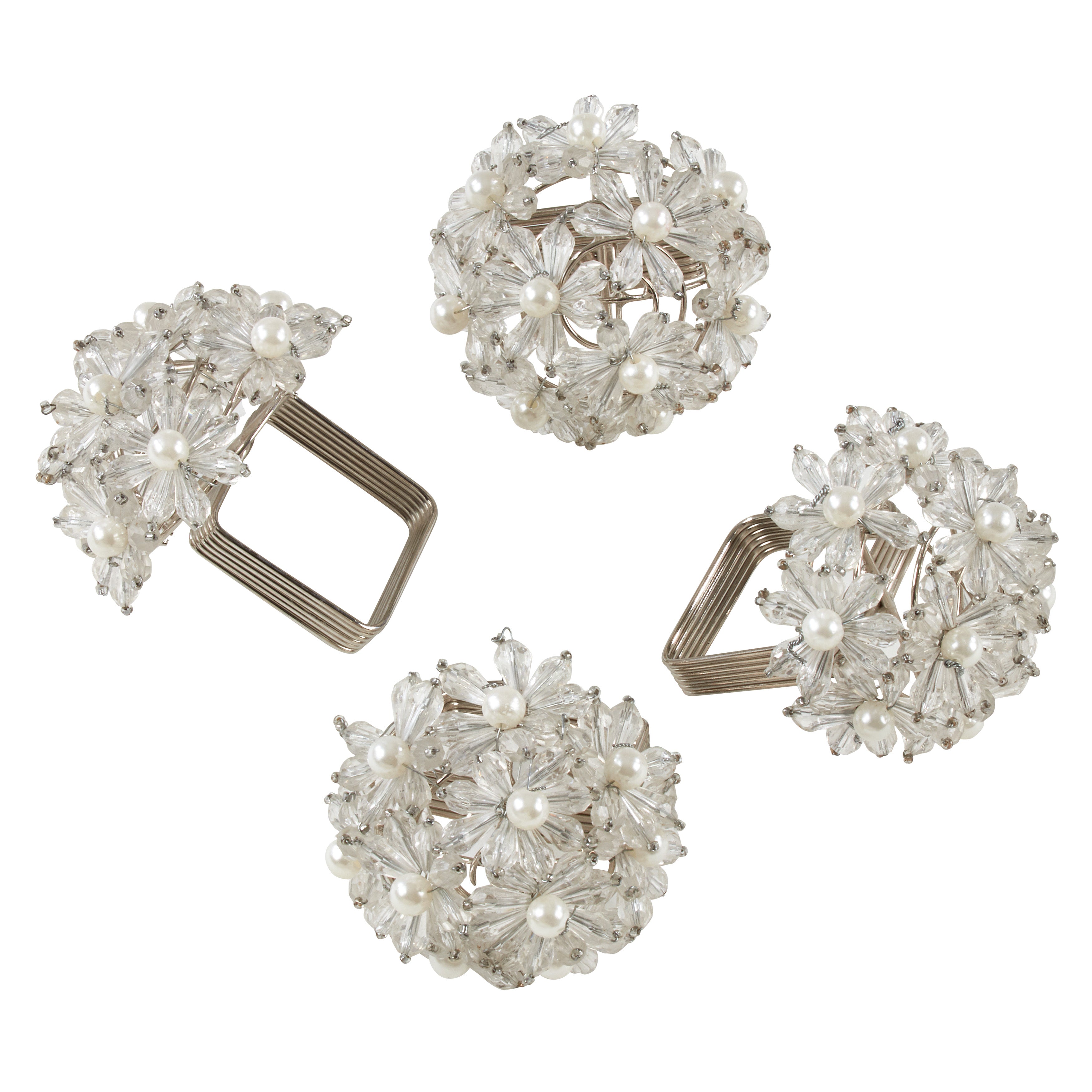 Beaded Floral Napkin Ring, Set of 4
