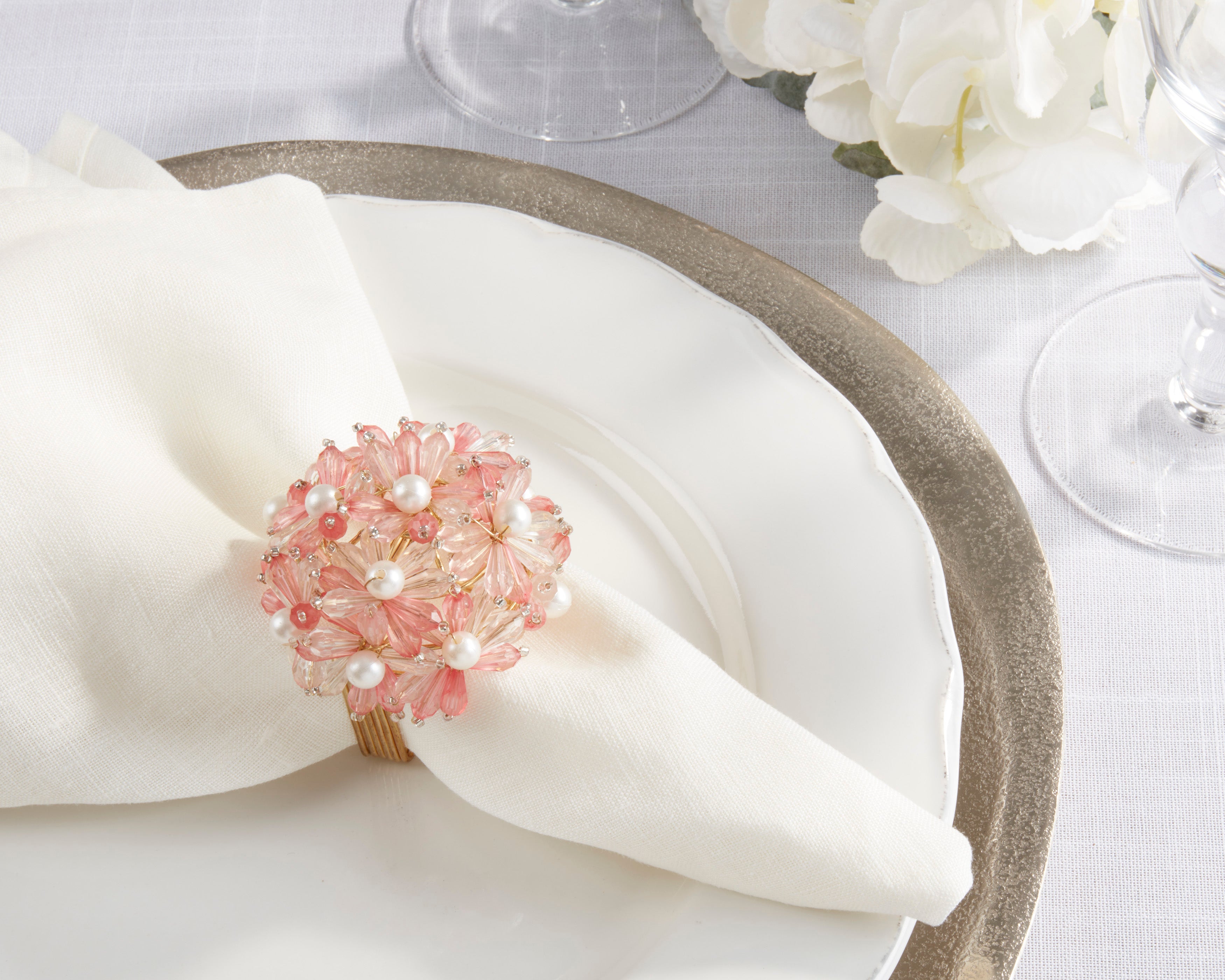 Beaded Floral Napkin Ring, Set of 4