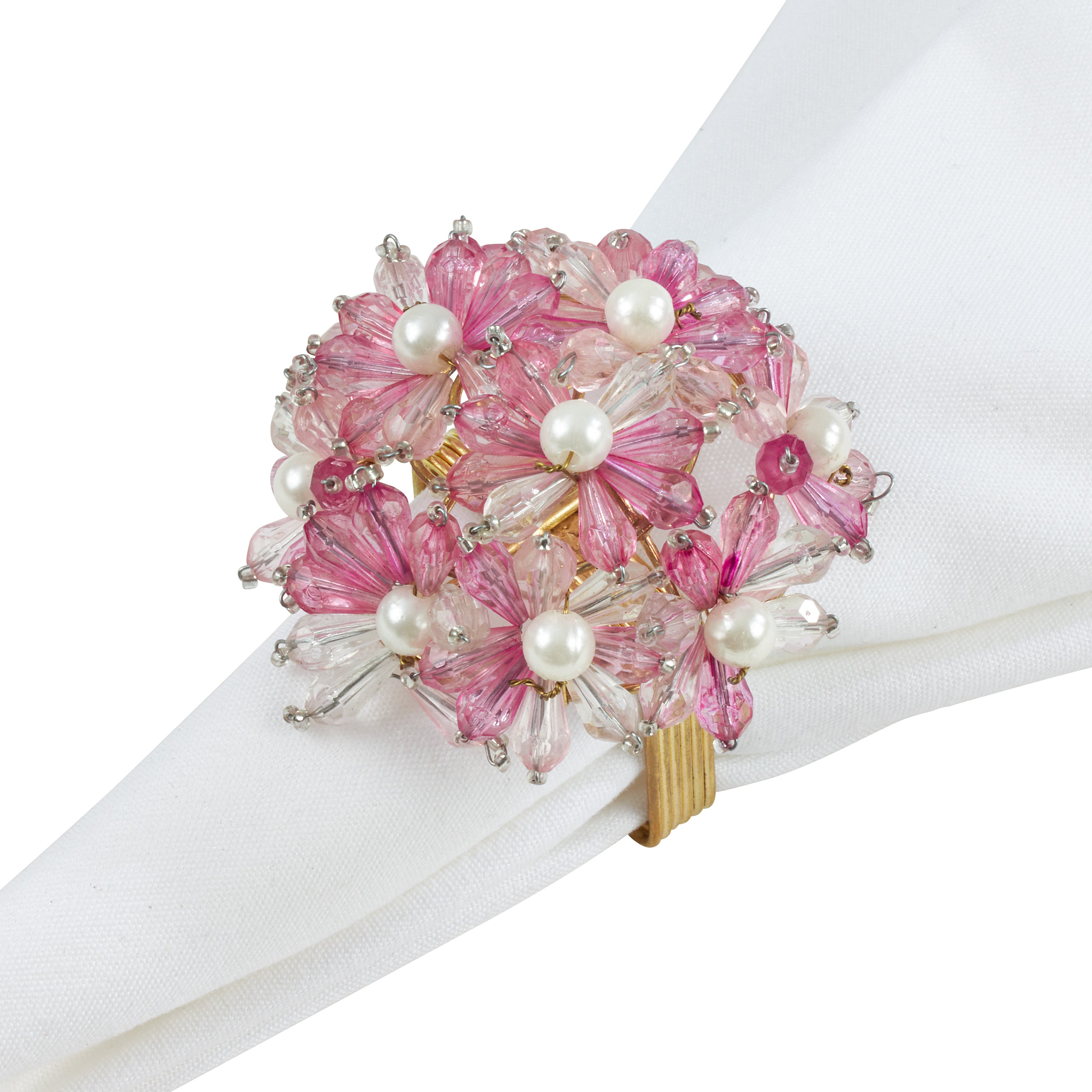 Beaded Floral Napkin Ring, Set of 4
