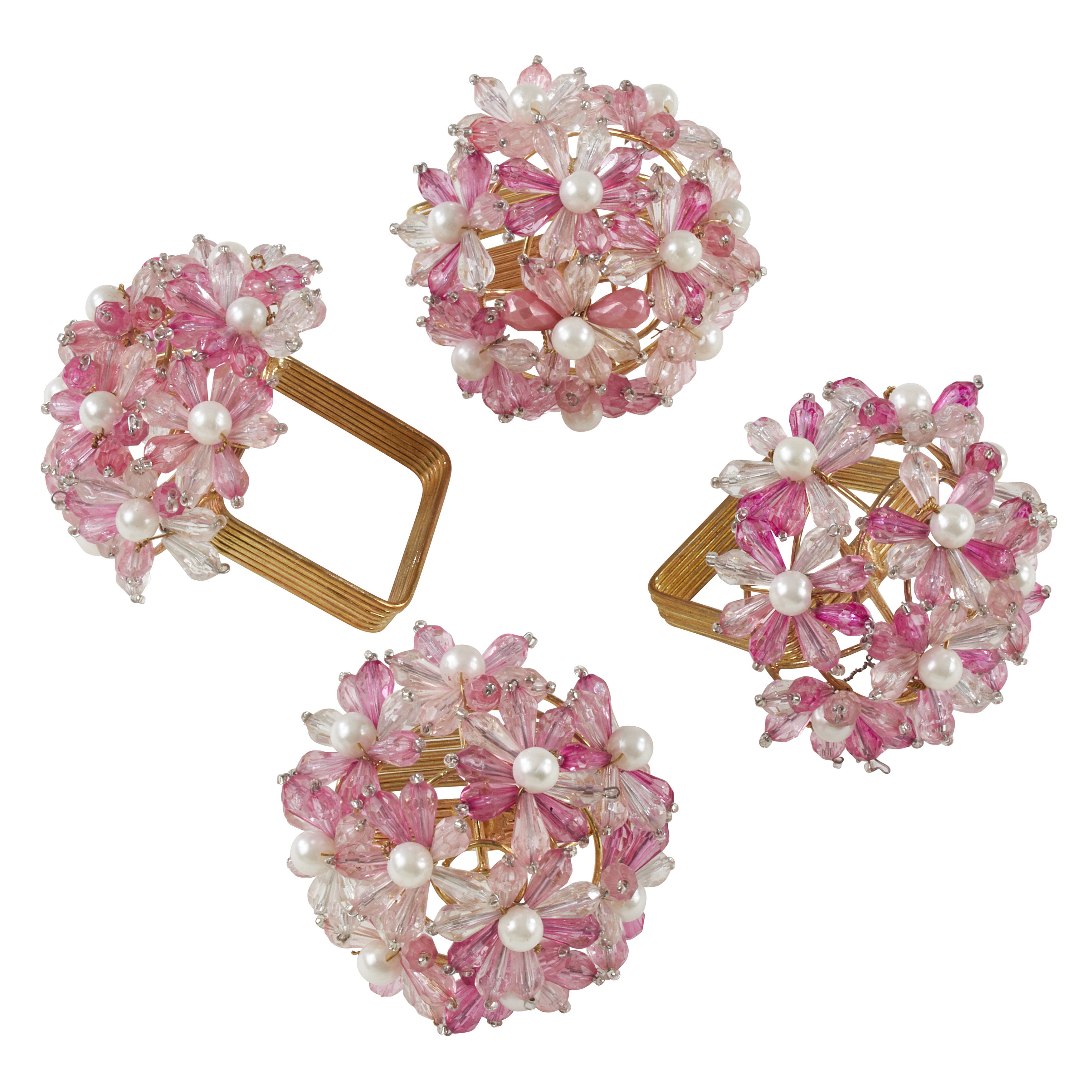 Beaded Floral Napkin Ring, Set of 4