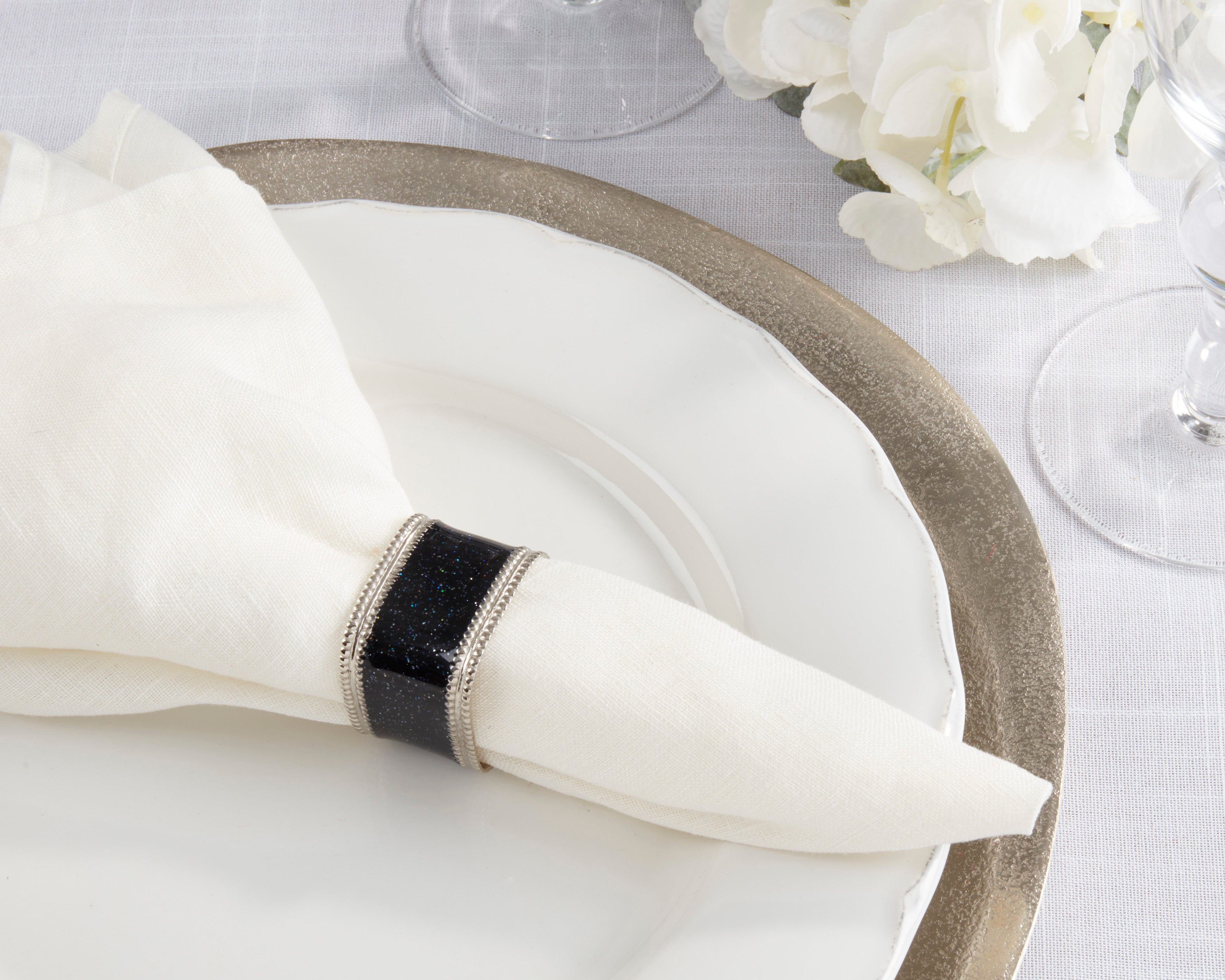 Sparkling Square Design Napkin Ring, Set of 4