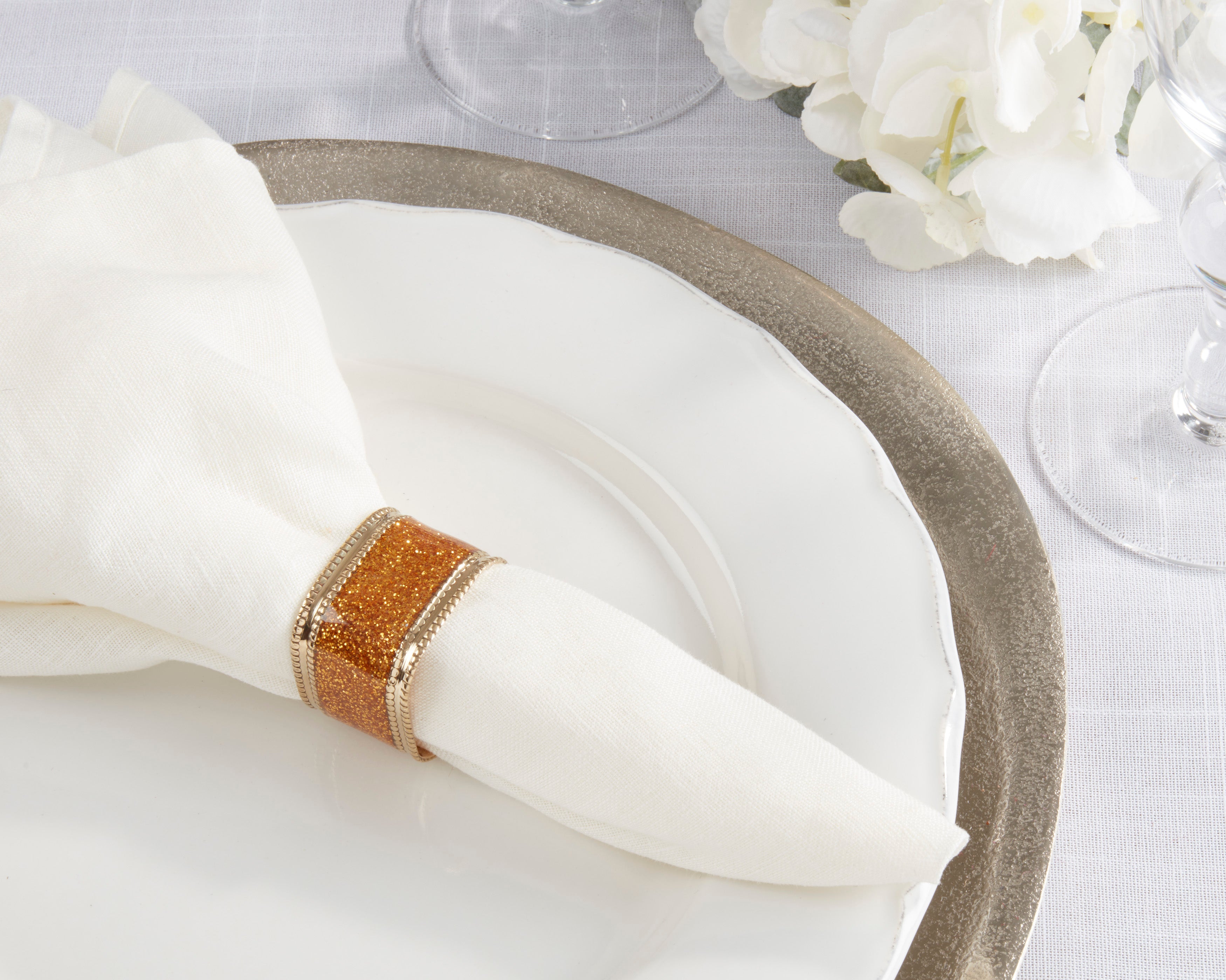 Sparkling Square Design Napkin Ring, Set of 4