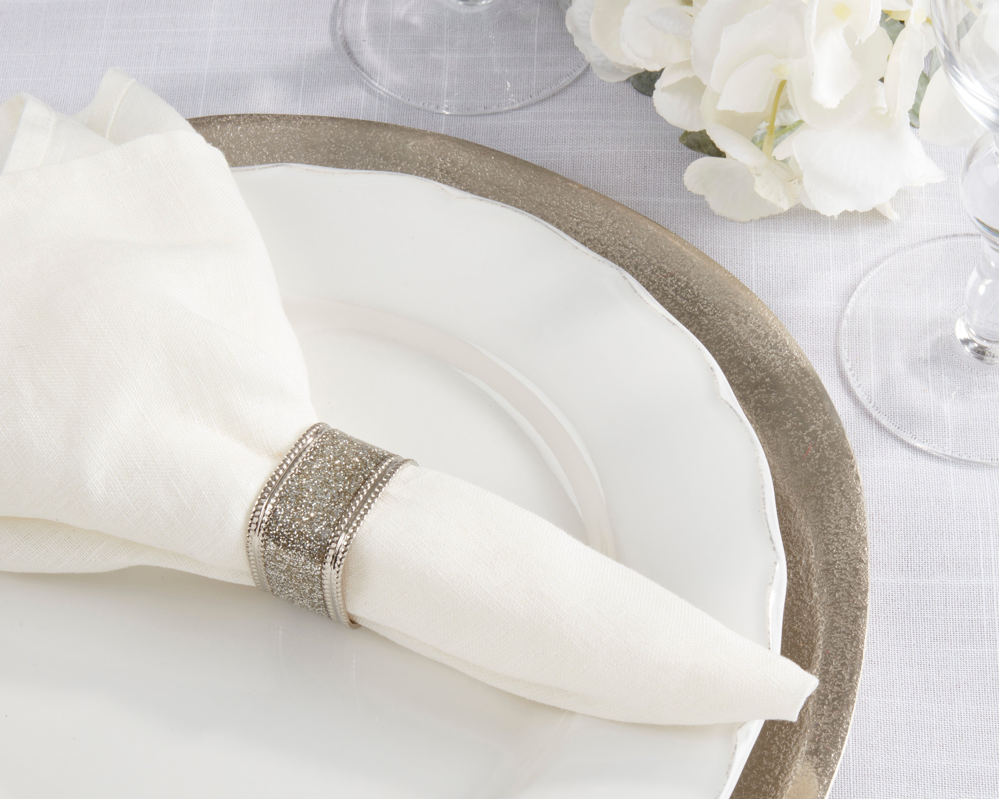 Sparkling Square Design Napkin Ring, Set of 4