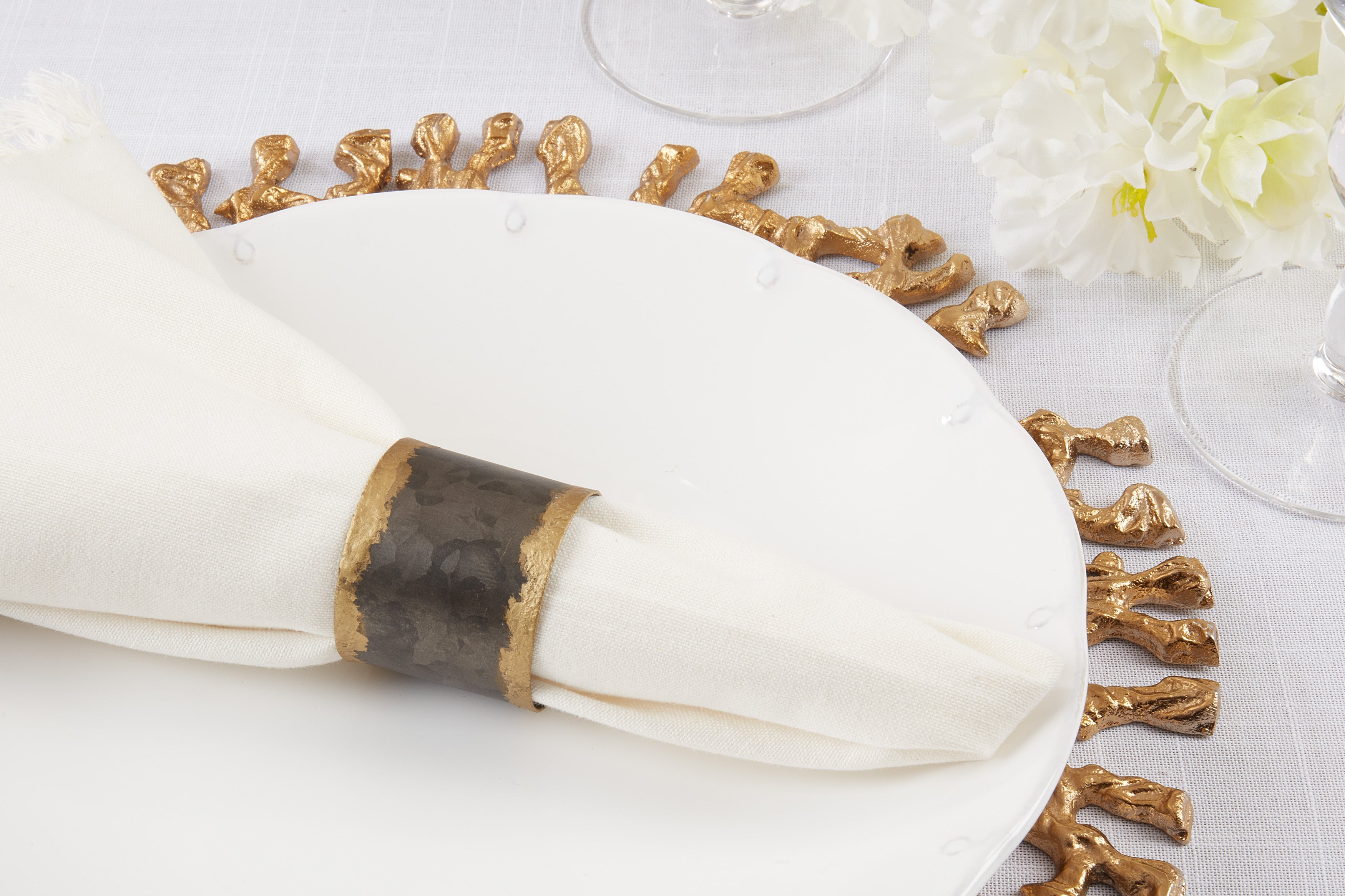 Gold Rim Galvanized Napkin Ring, Set of 4
