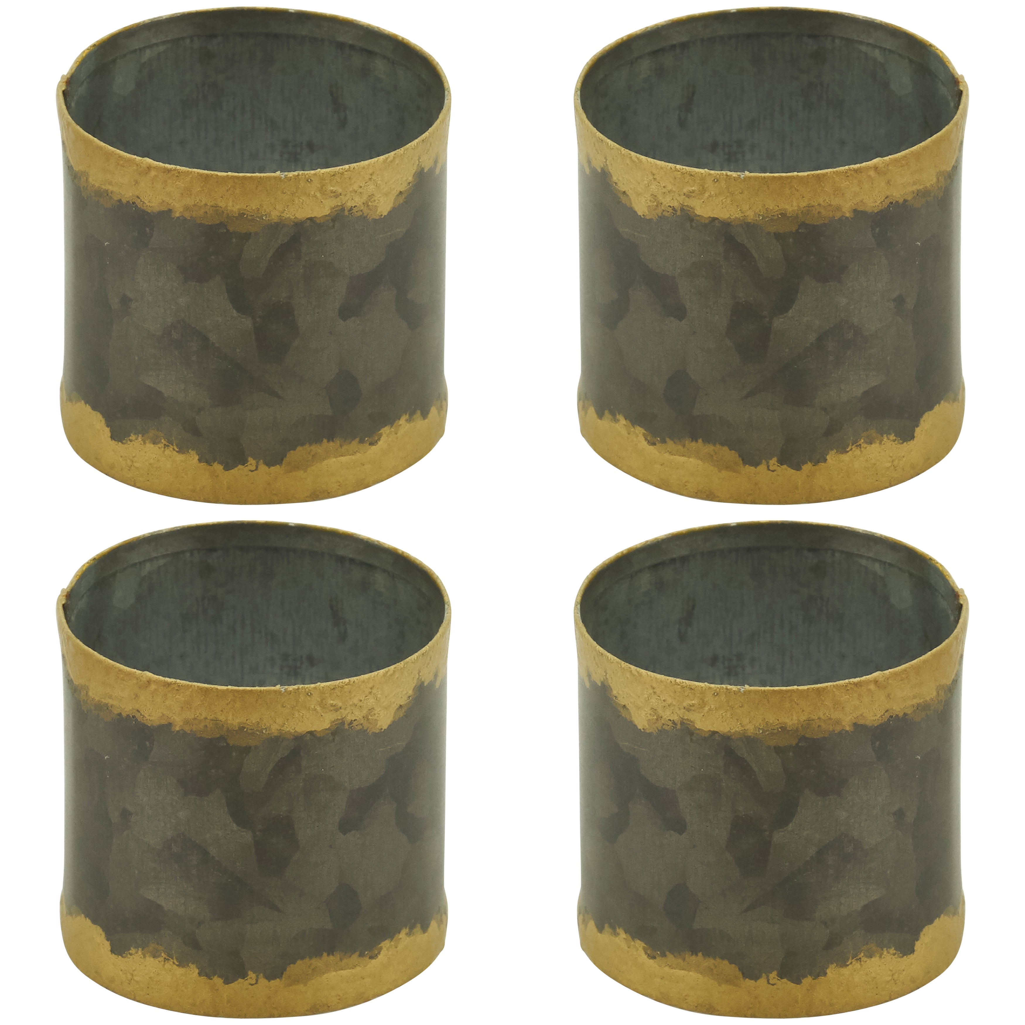 Gold Rim Galvanized Napkin Ring, Set of 4
