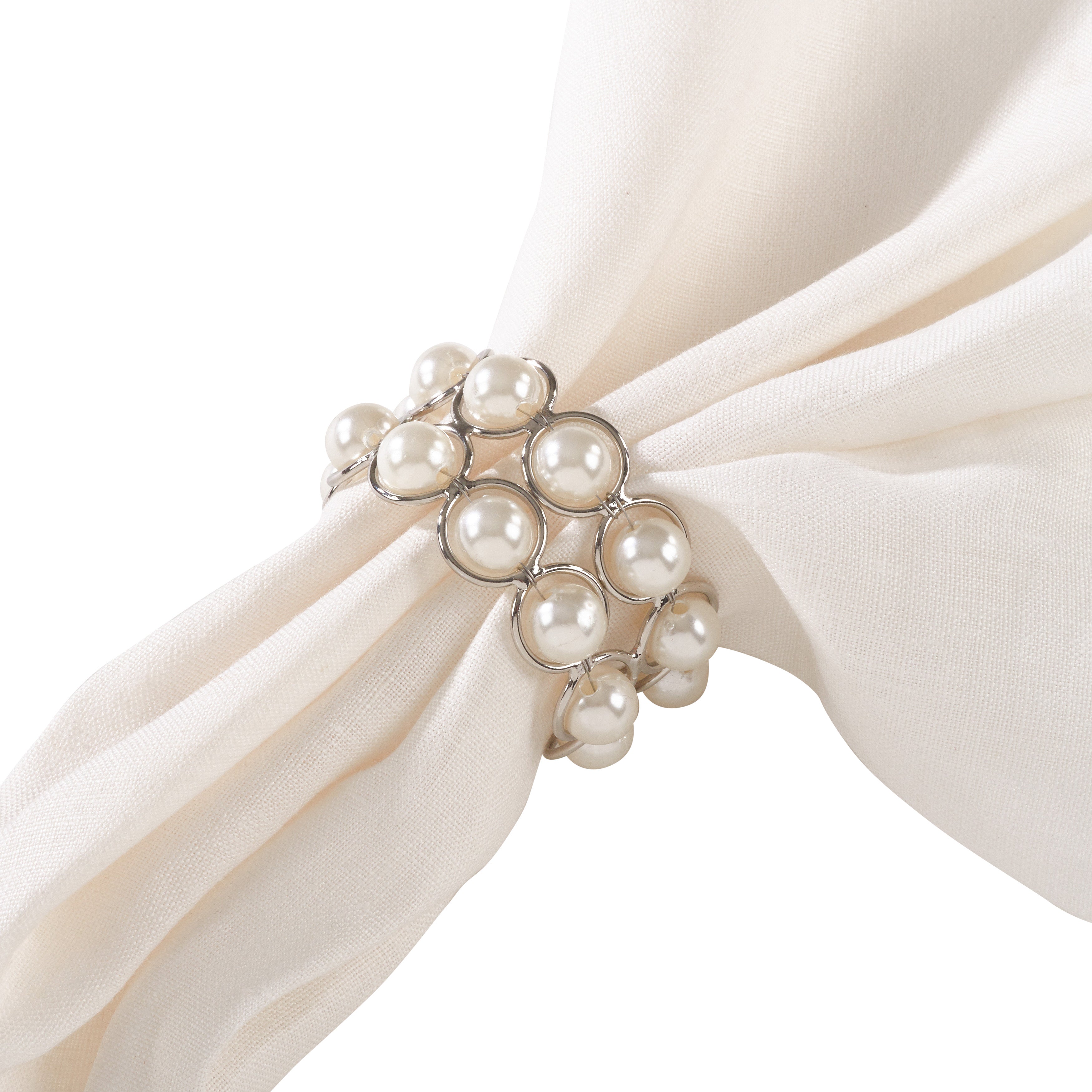 Faux Pearl Beaded Design Napkin Ring, Set of 4