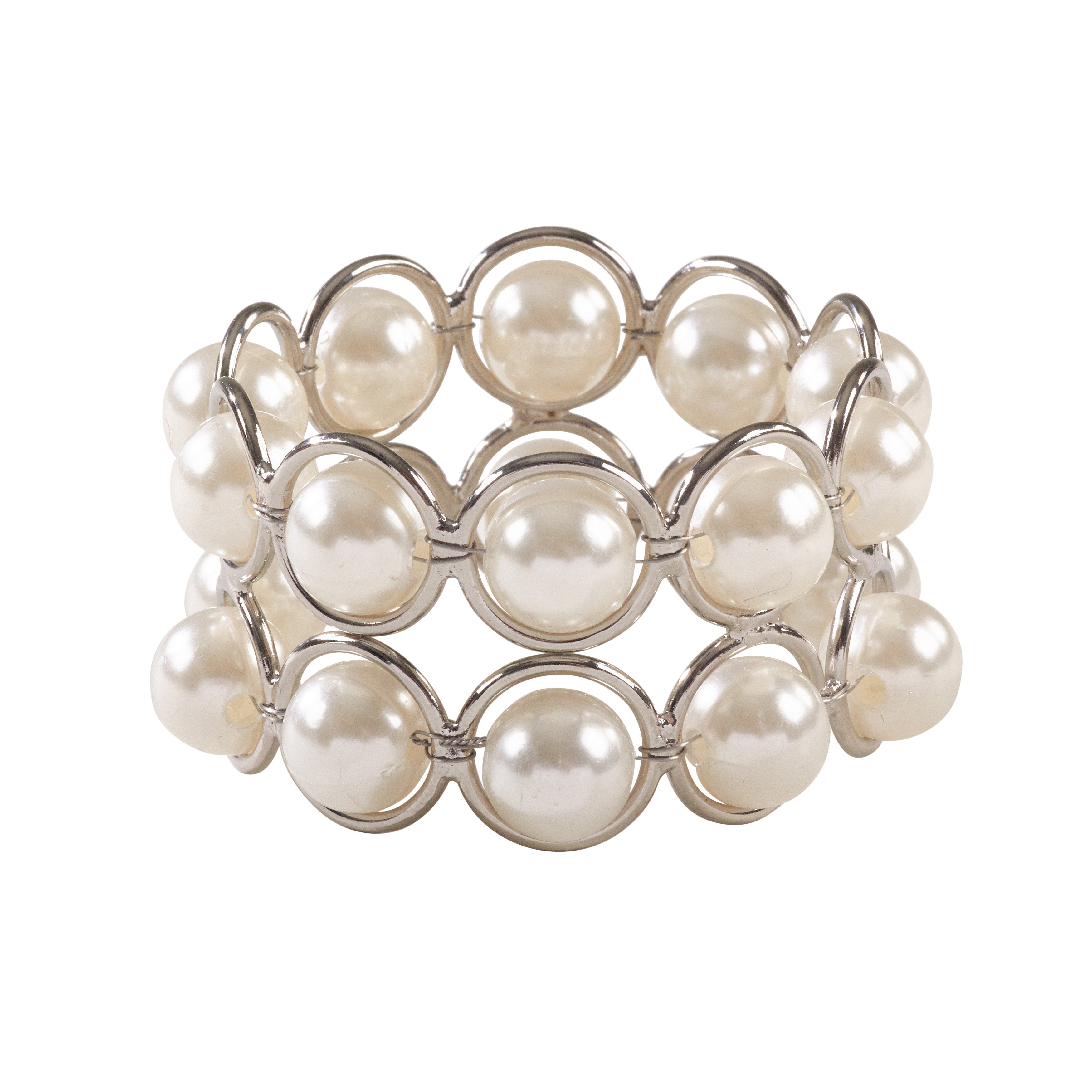 Faux Pearl Beaded Design Napkin Ring, Set of 4