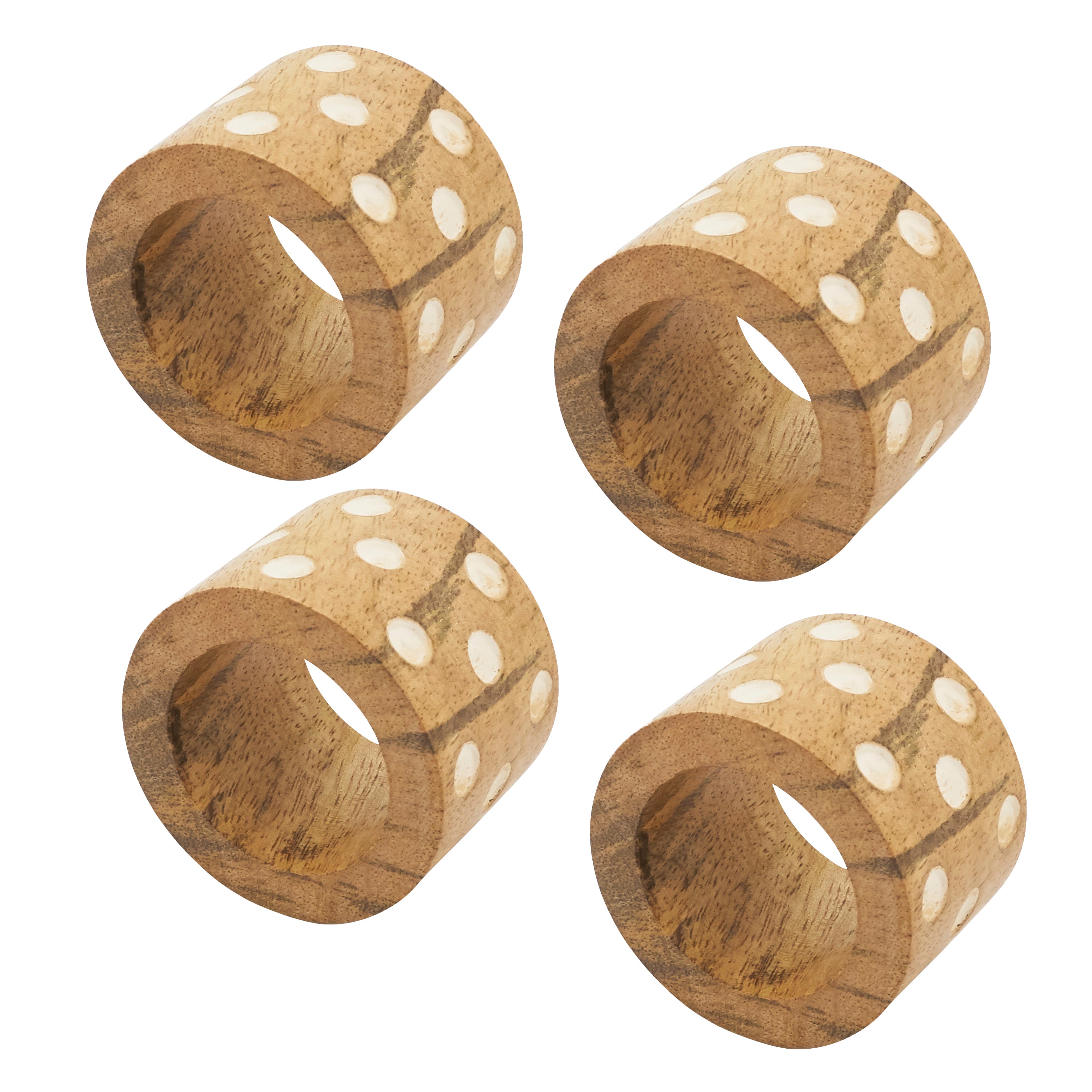Organic Elegance Dot Wooden Napkin Ring, Set of 4