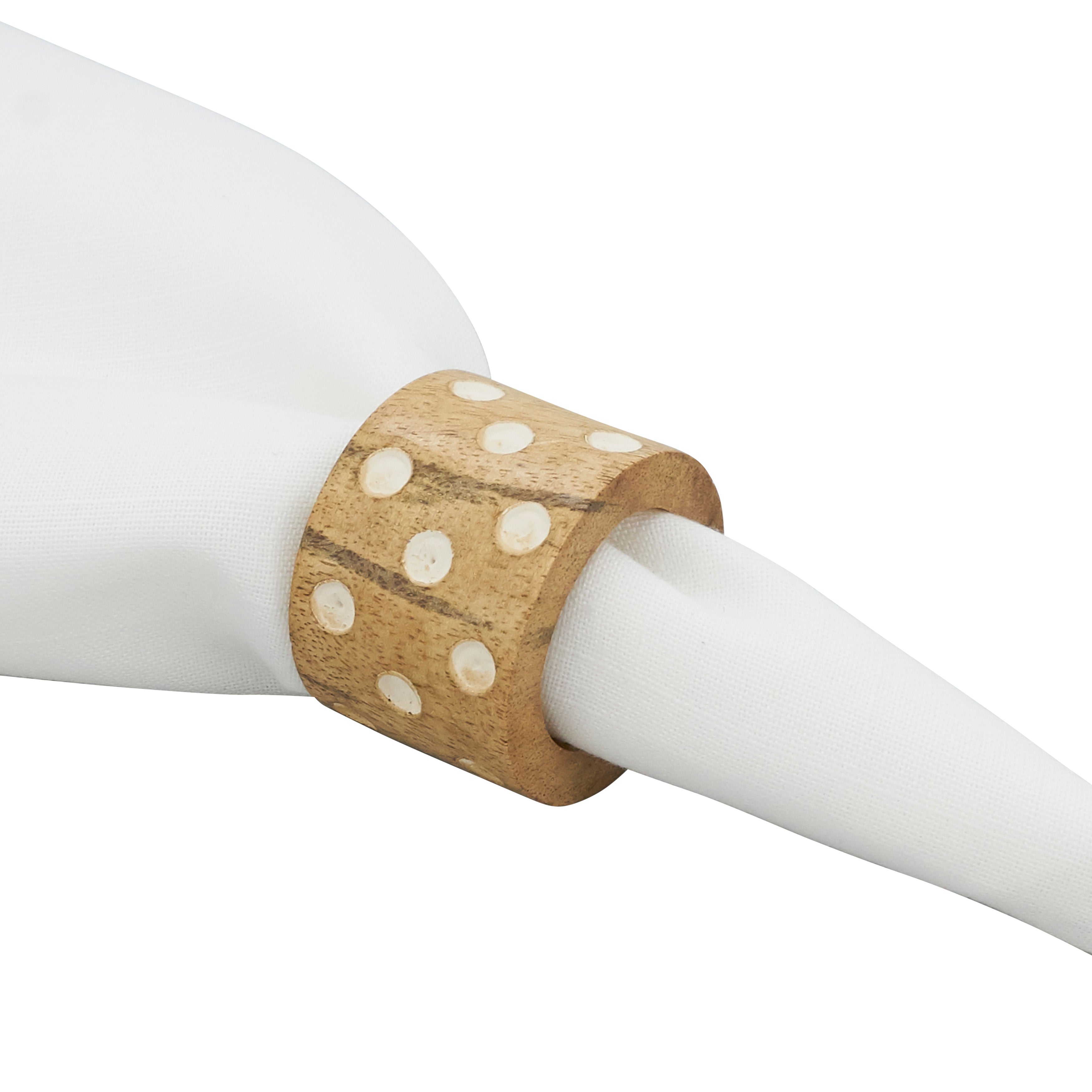 Organic Elegance Dot Wooden Napkin Ring, Set of 4
