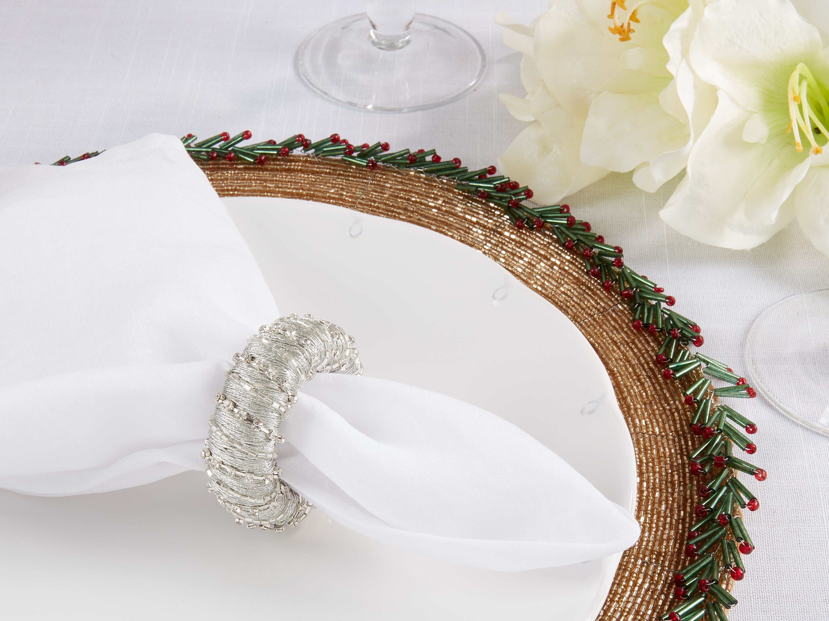 Glamorous Sparkle Beaded Napkin Ring, Set of 4