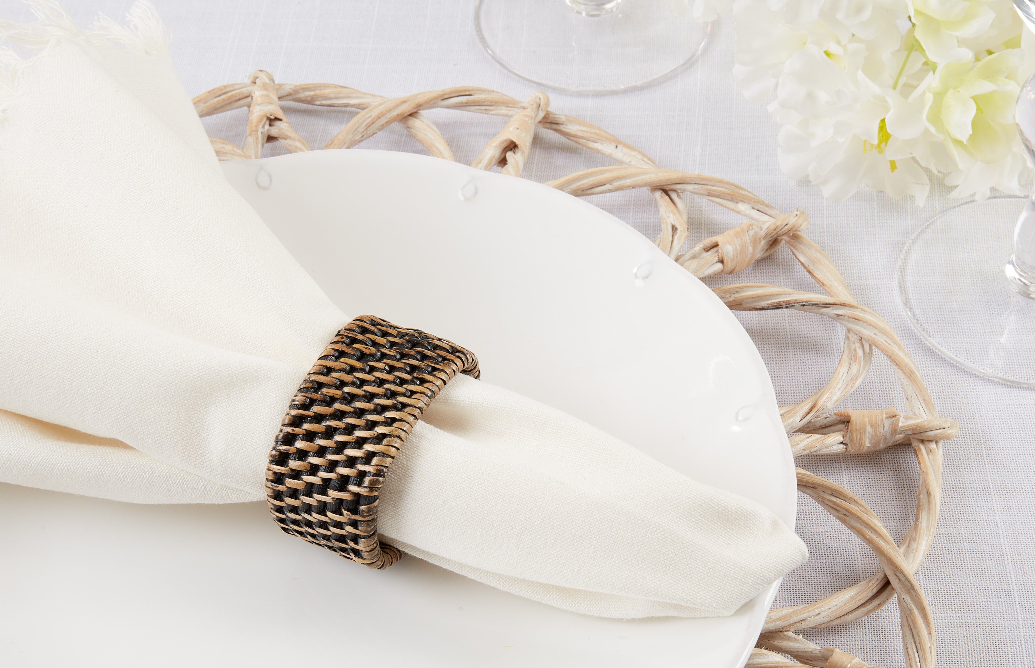 Woven Rattan Napkin Ring, Set of 4