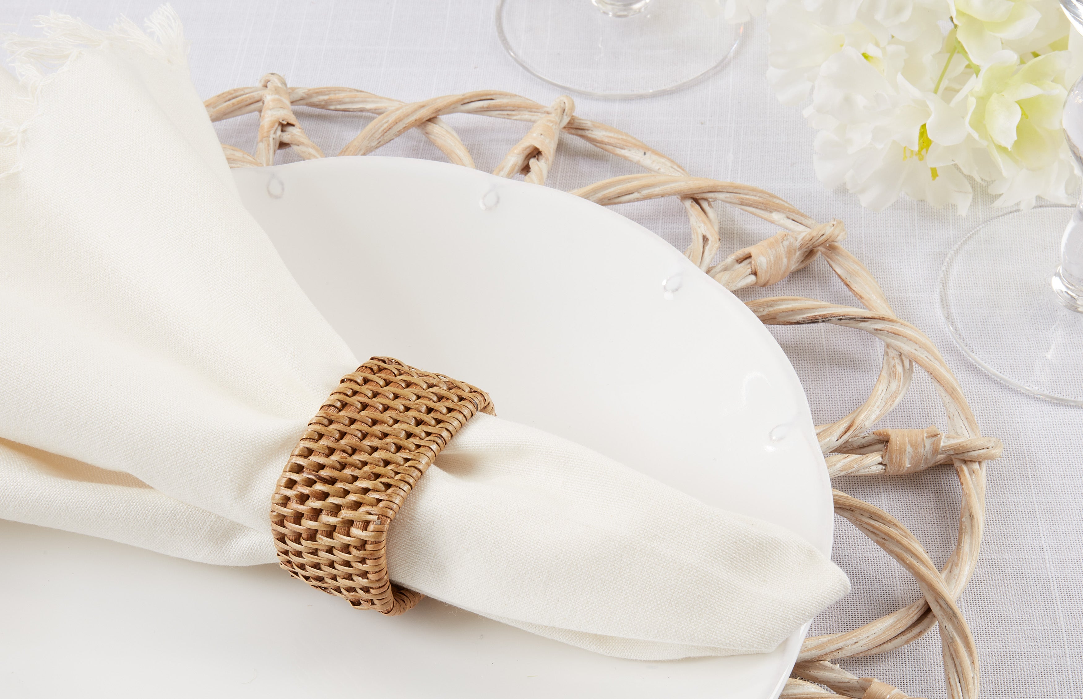 Woven Rattan Napkin Ring, Set of 4