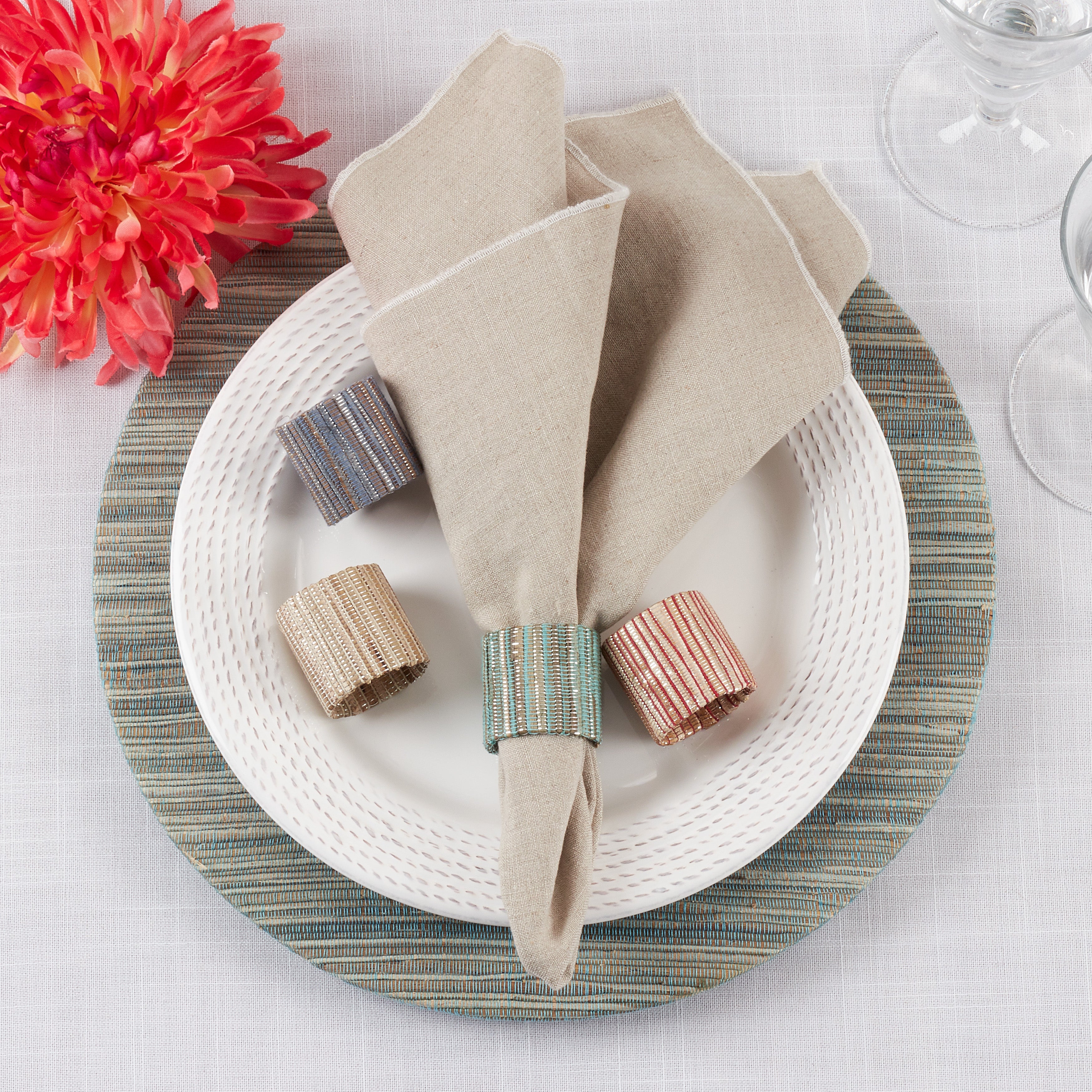 Shimmering Woven Nubby Napkin Ring, Set of 4