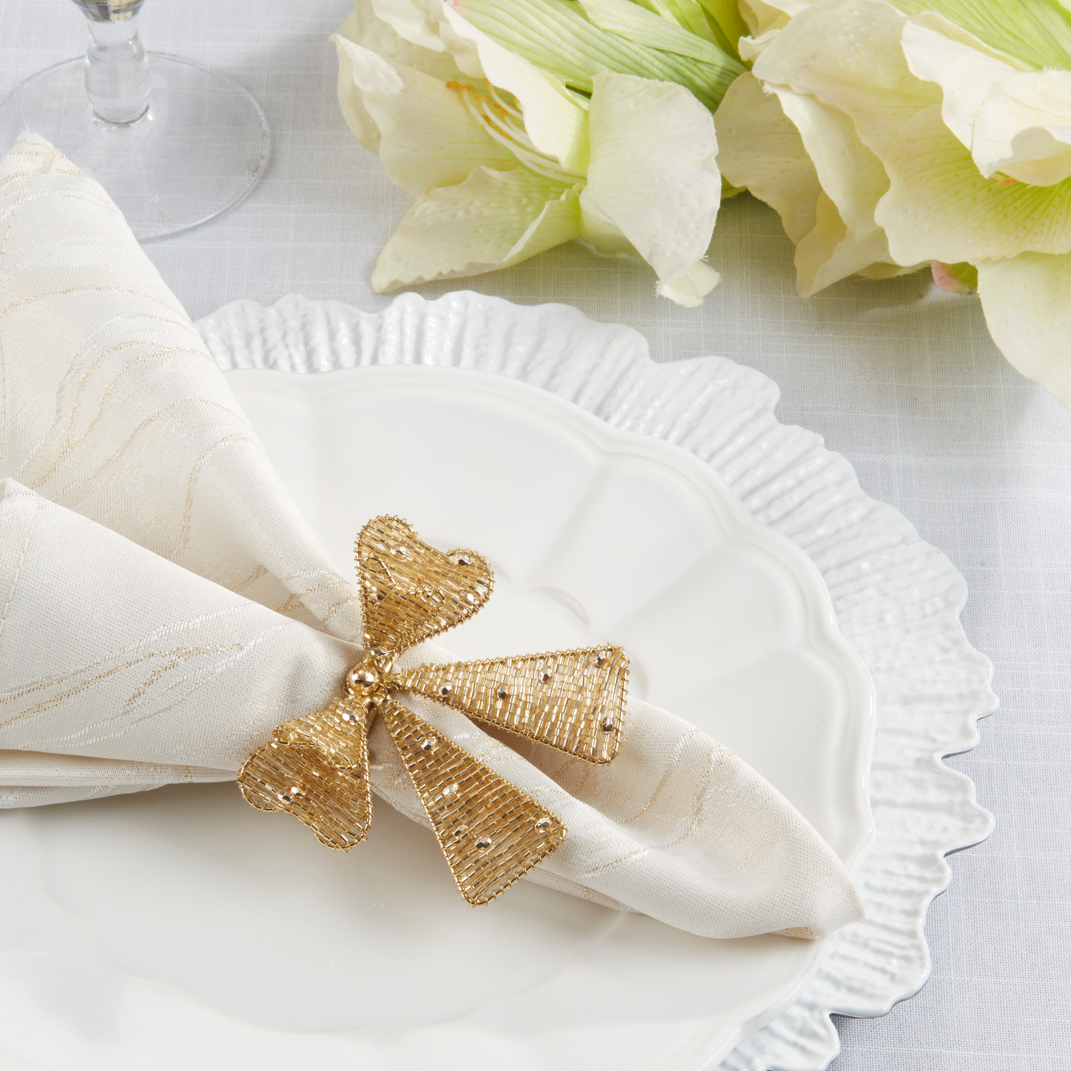 Beaded Bow Napkin Ring, Set of 4