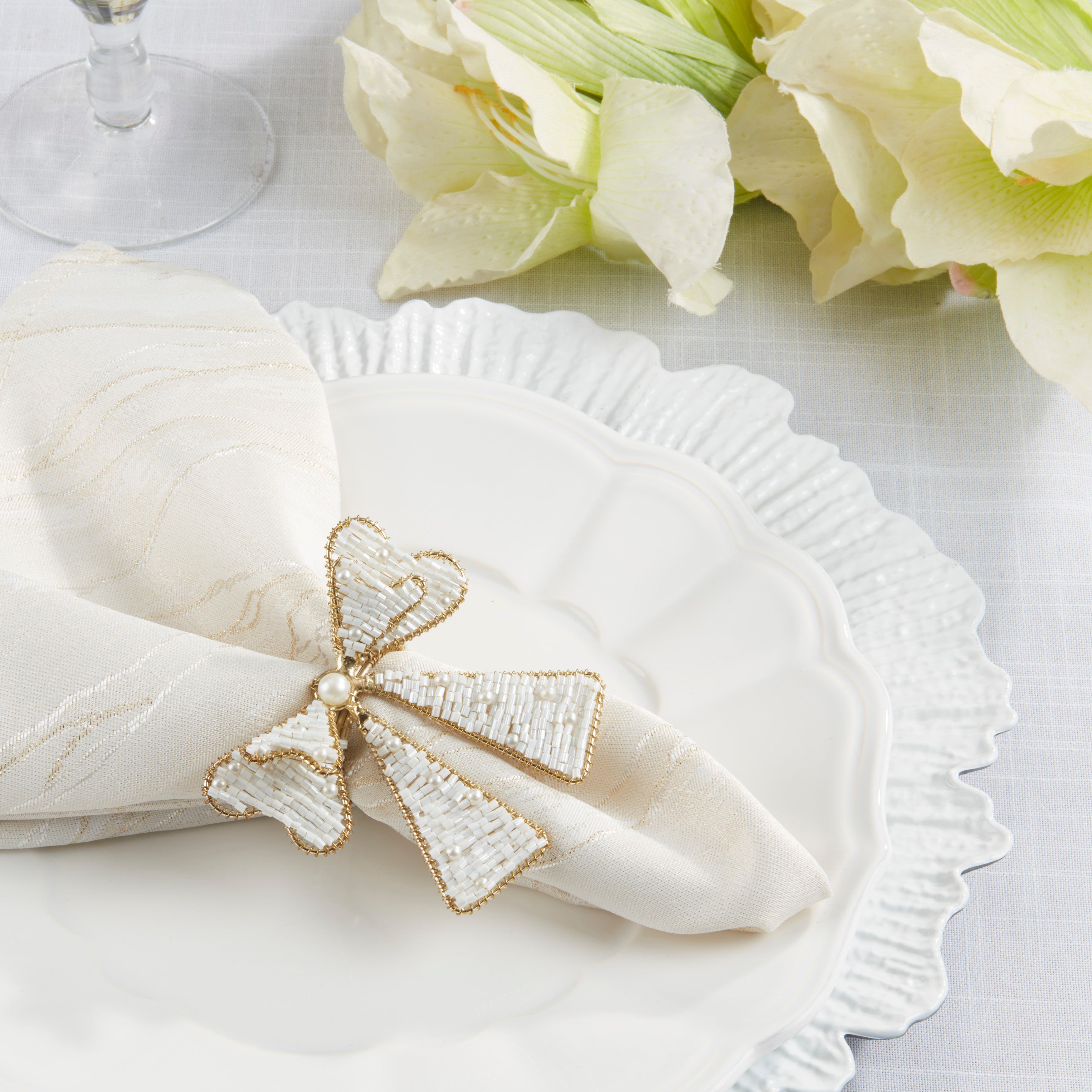 Beaded Bow Napkin Ring, Set of 4