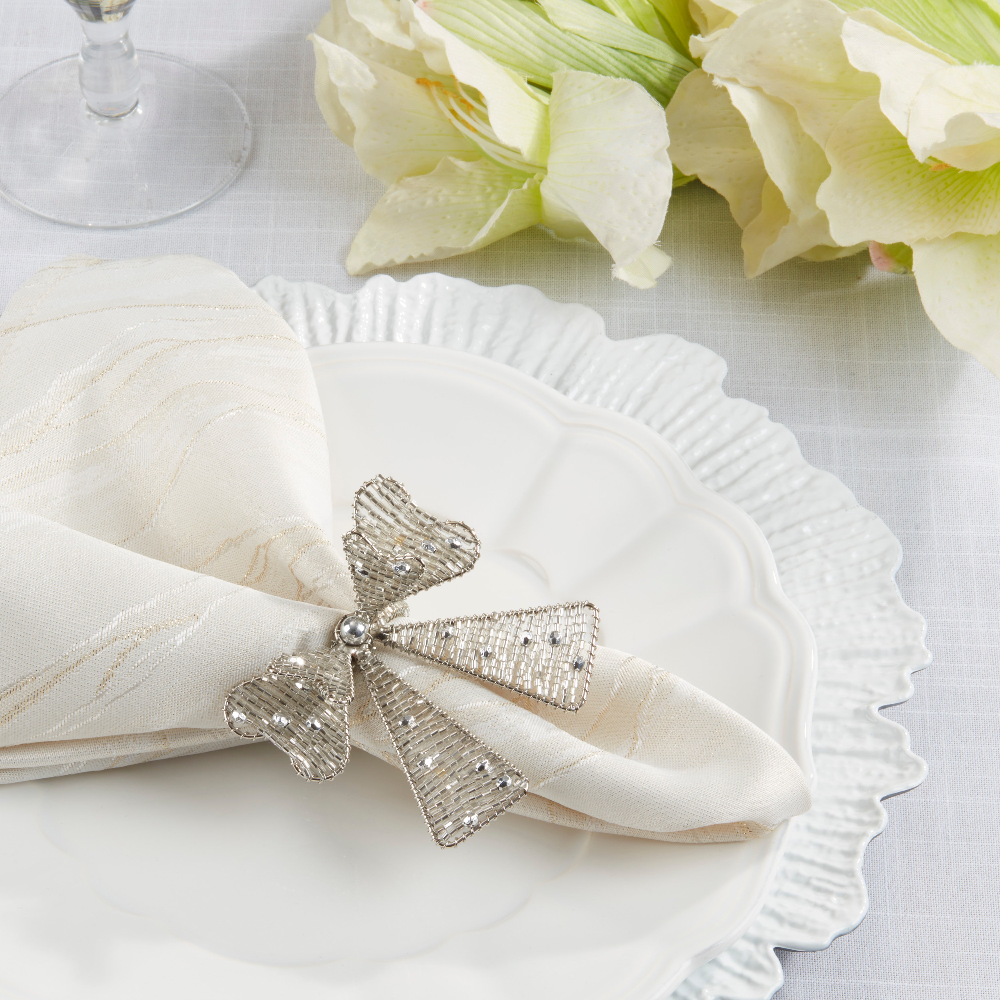 Beaded Bow Napkin Ring, Set of 4