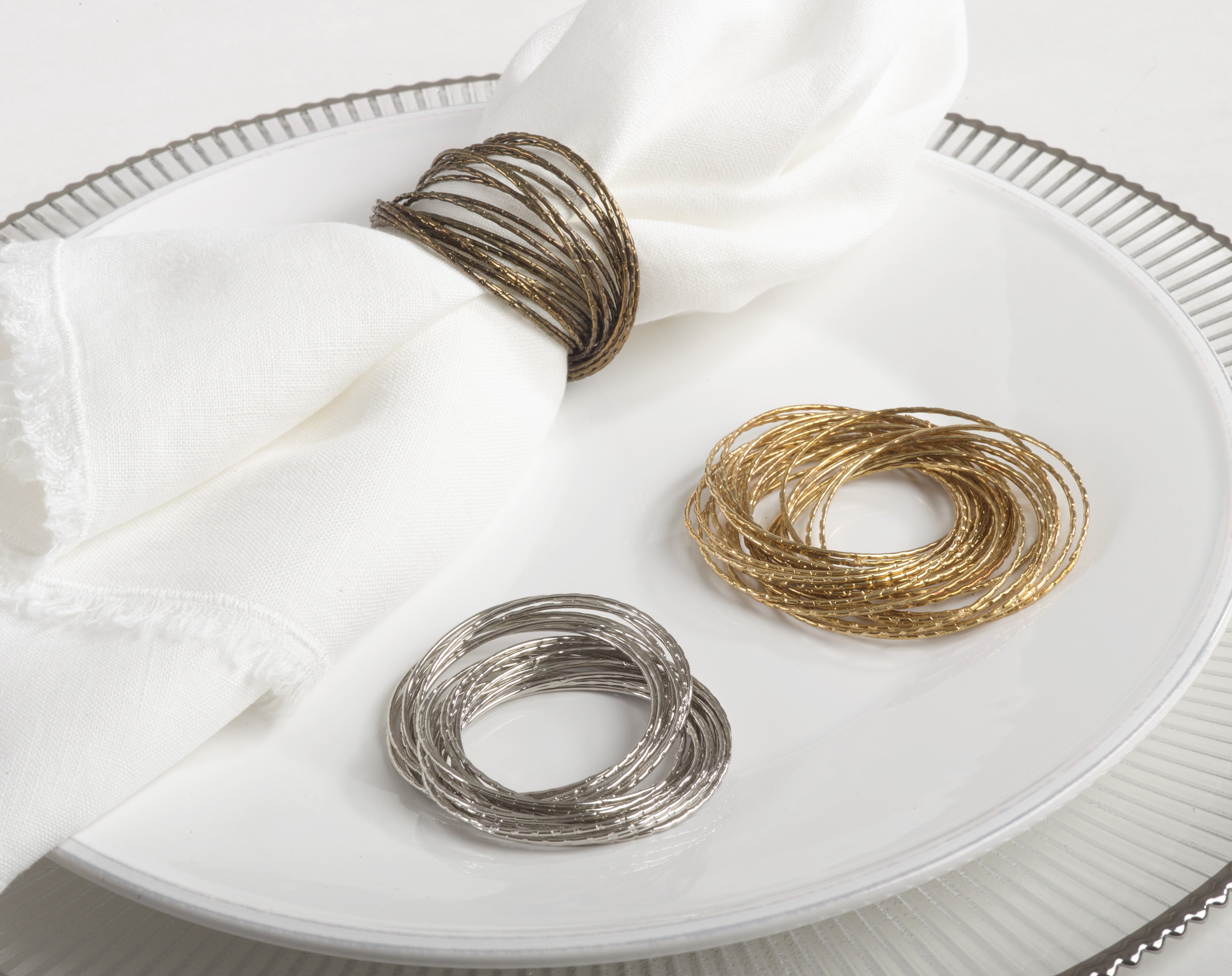 Gold Shimmer Bangle Design Metal Napkin Ring, Set of 4