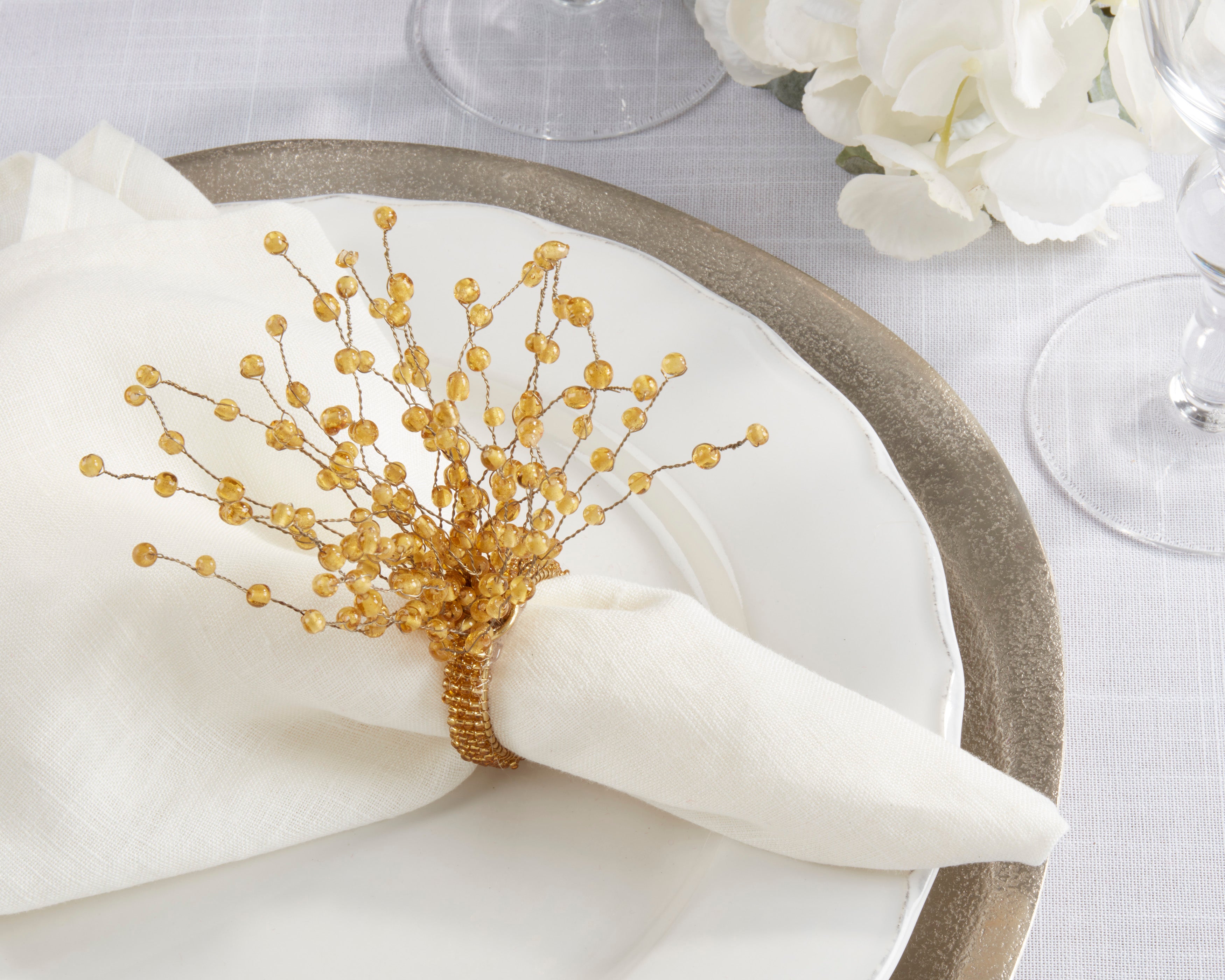 Beaded Burst Design Napkin Rings, Set of 4