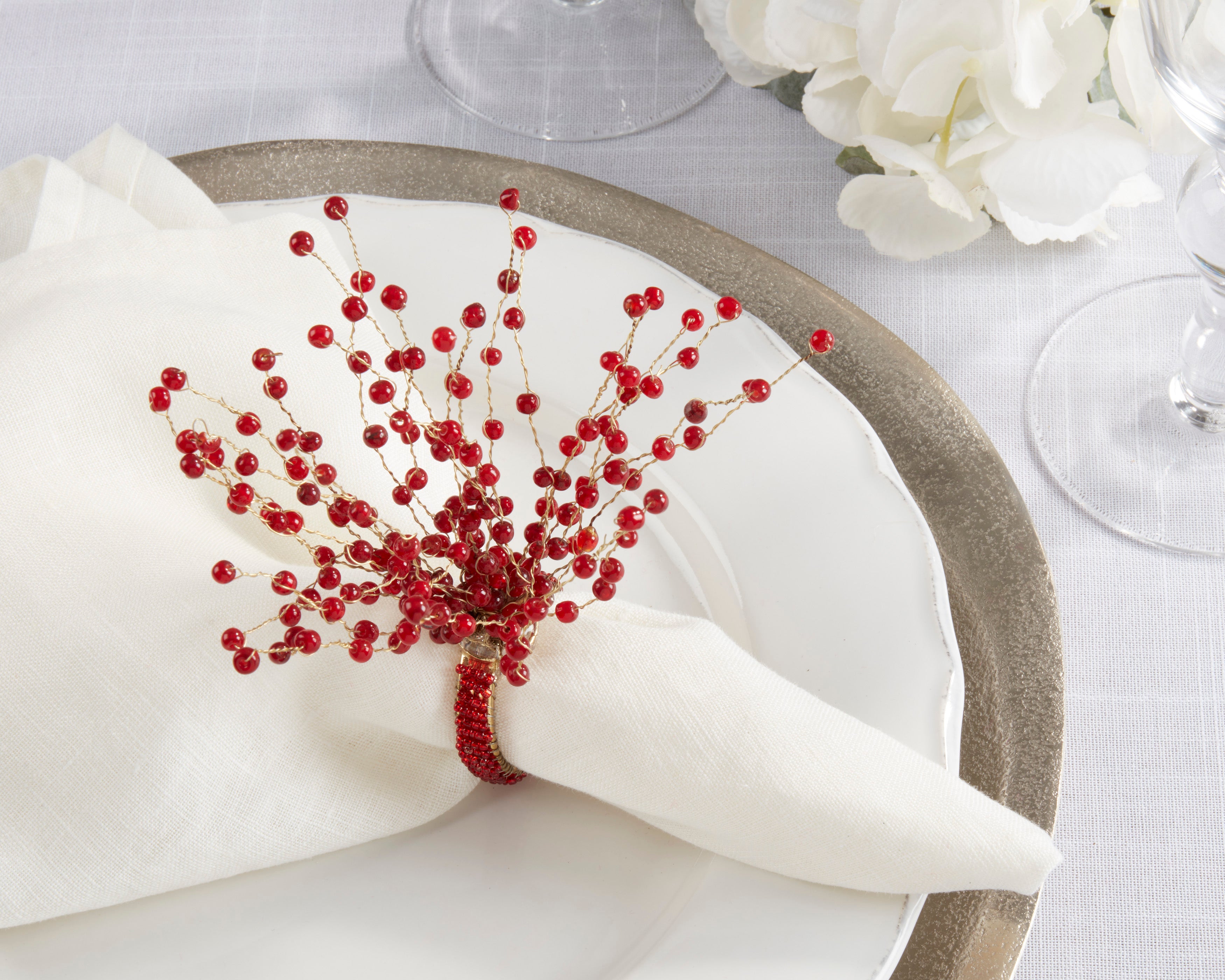 Beaded Burst Design Napkin Rings, Set of 4