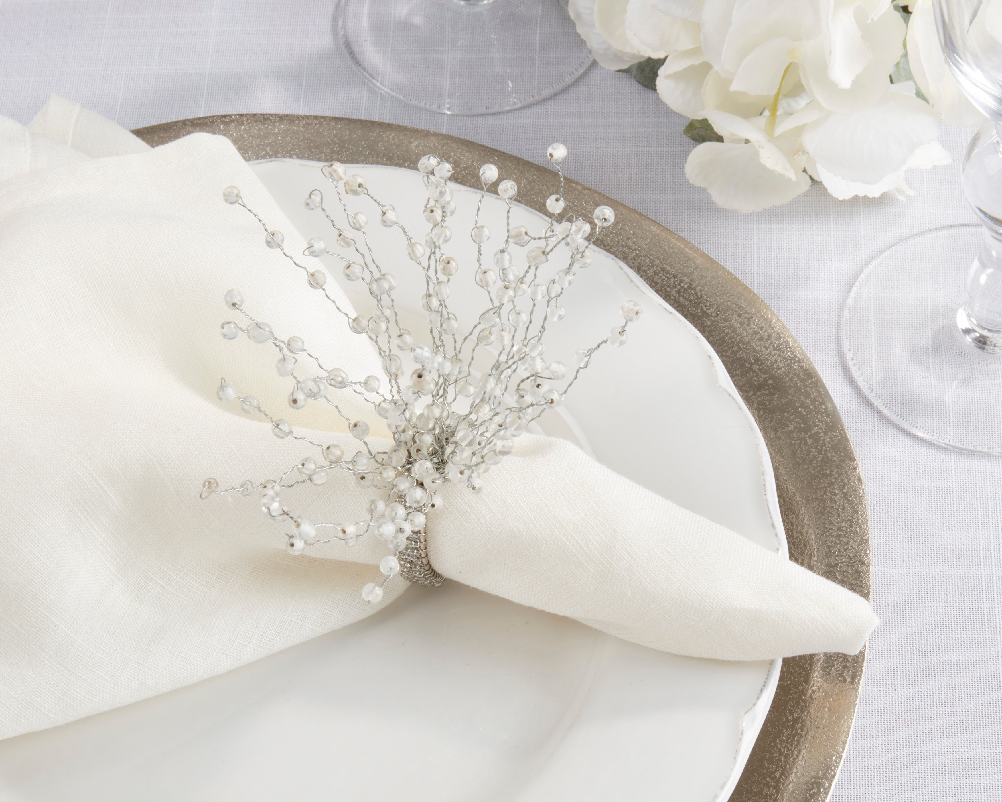 Beaded Burst Design Napkin Rings, Set of 4