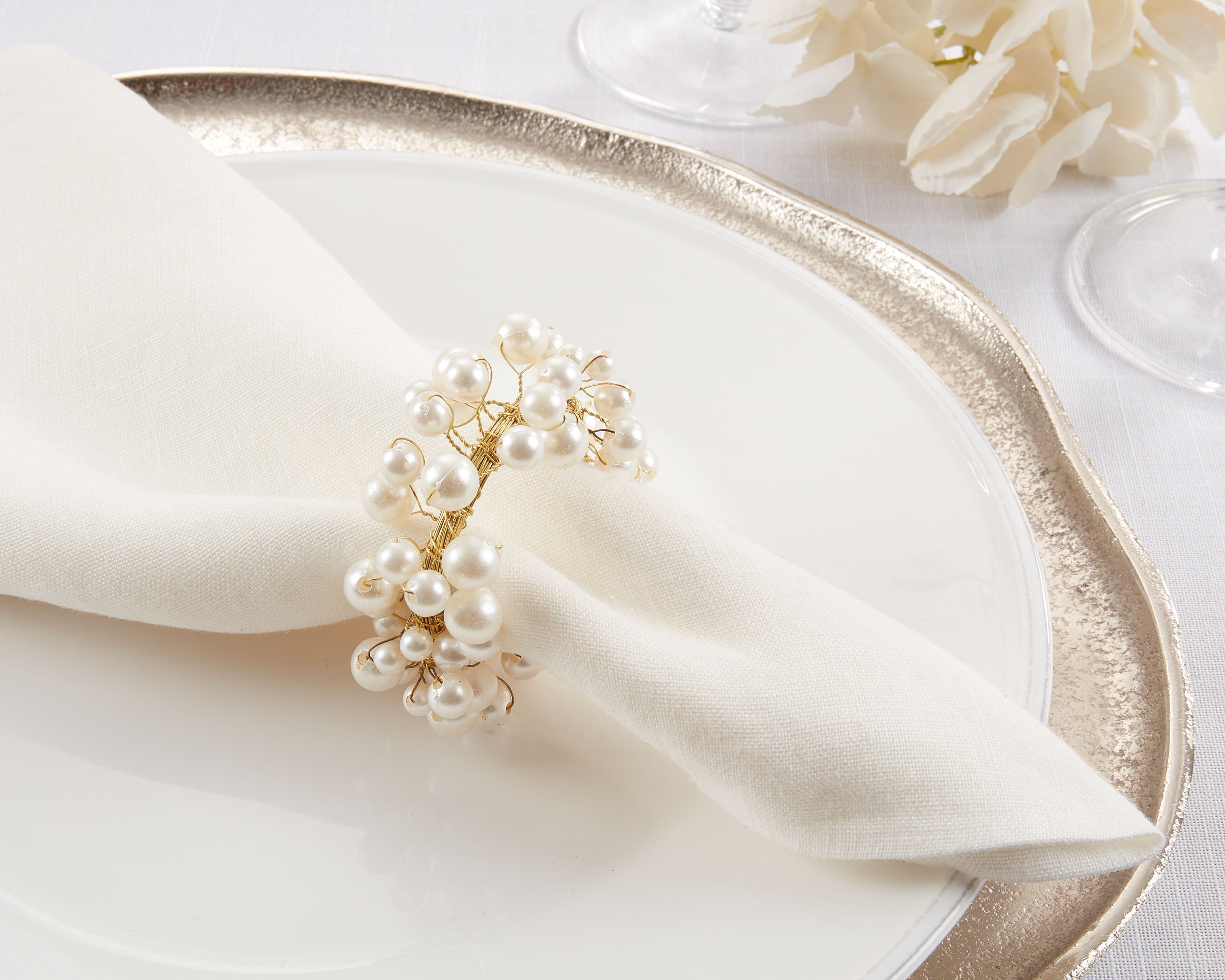 Pearl Design Metal Napkin Ring, Set of 4