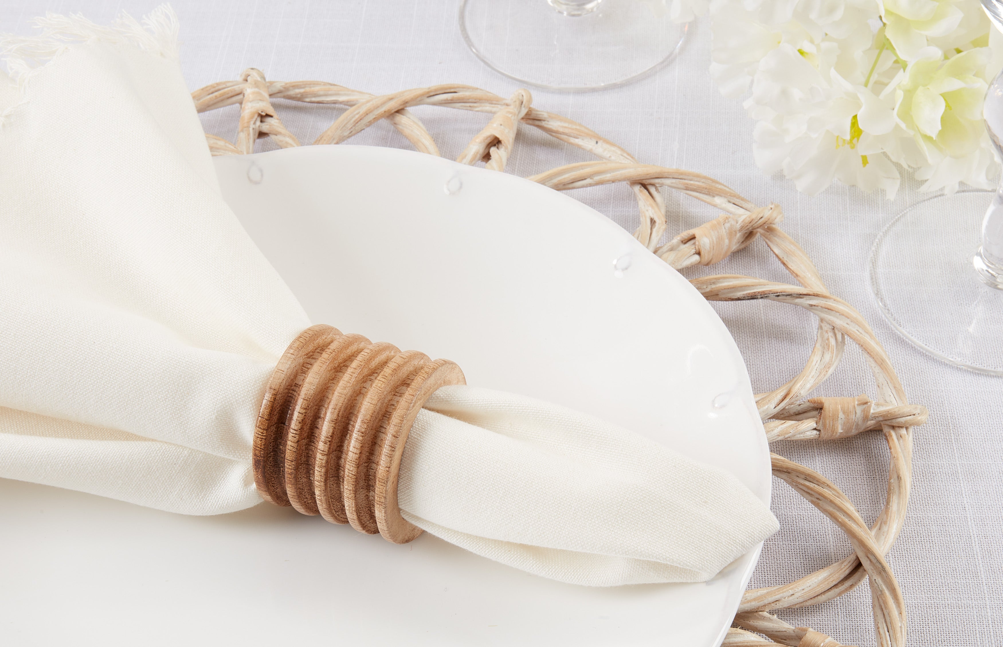Wood Ribbed Napkin Ring, Set of 4