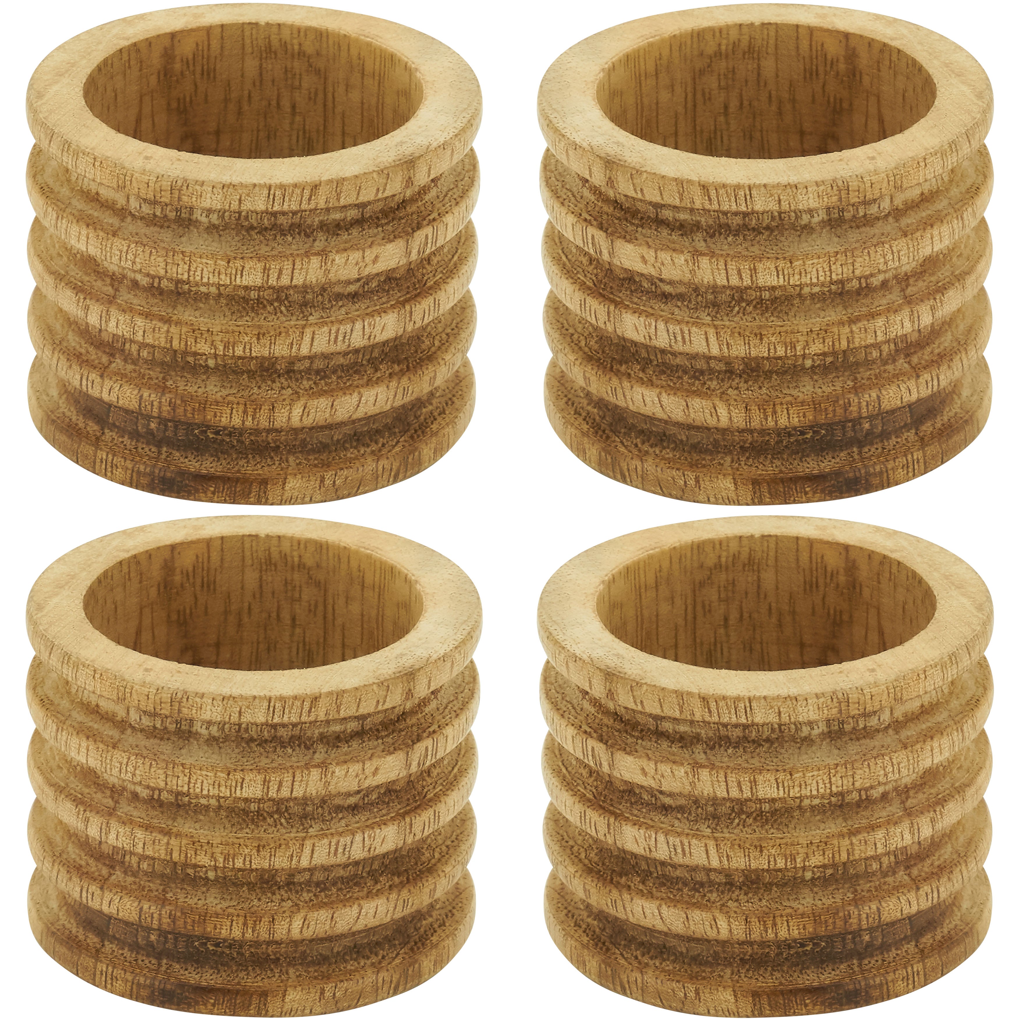 Wood Ribbed Napkin Ring, Set of 4