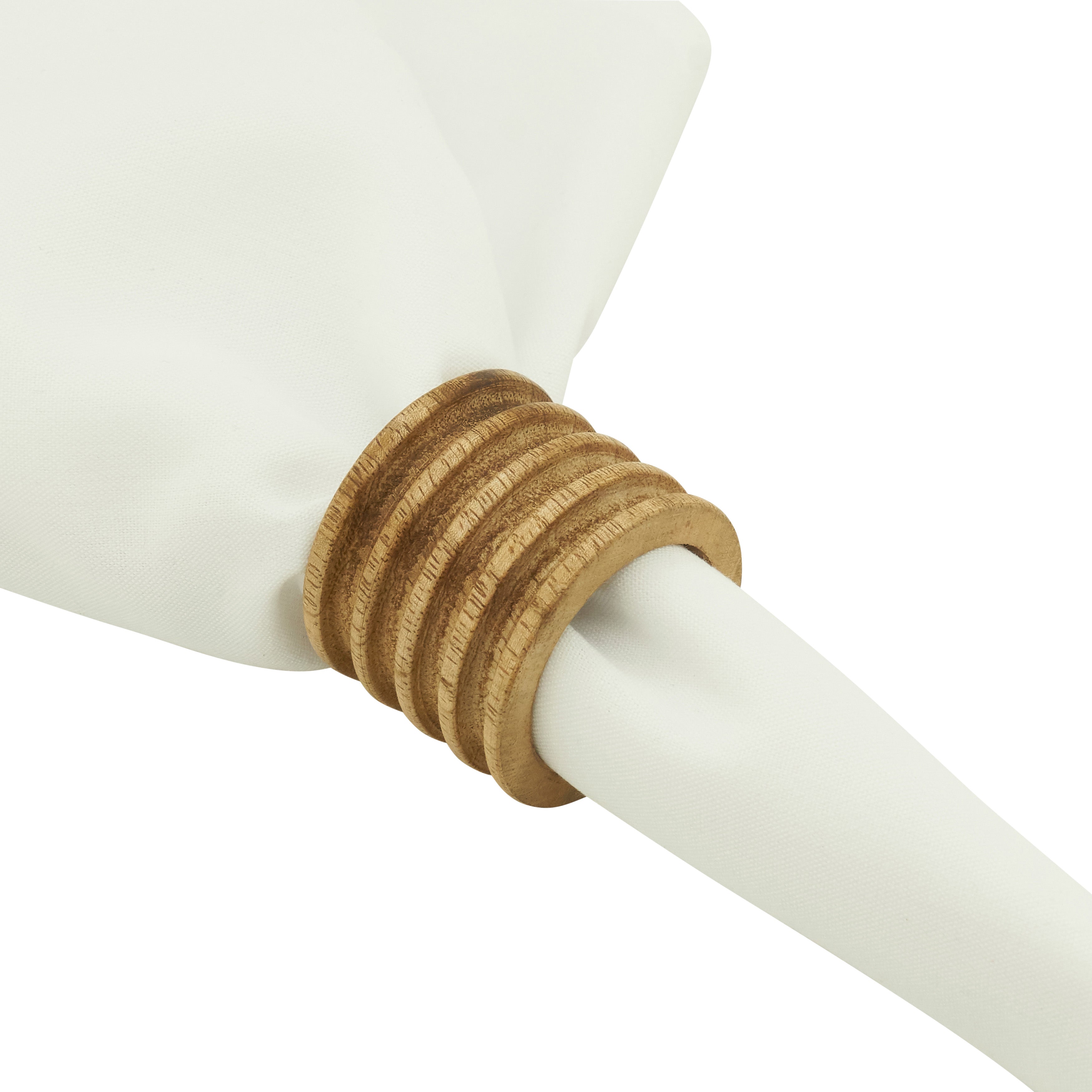 Wood Ribbed Napkin Ring, Set of 4