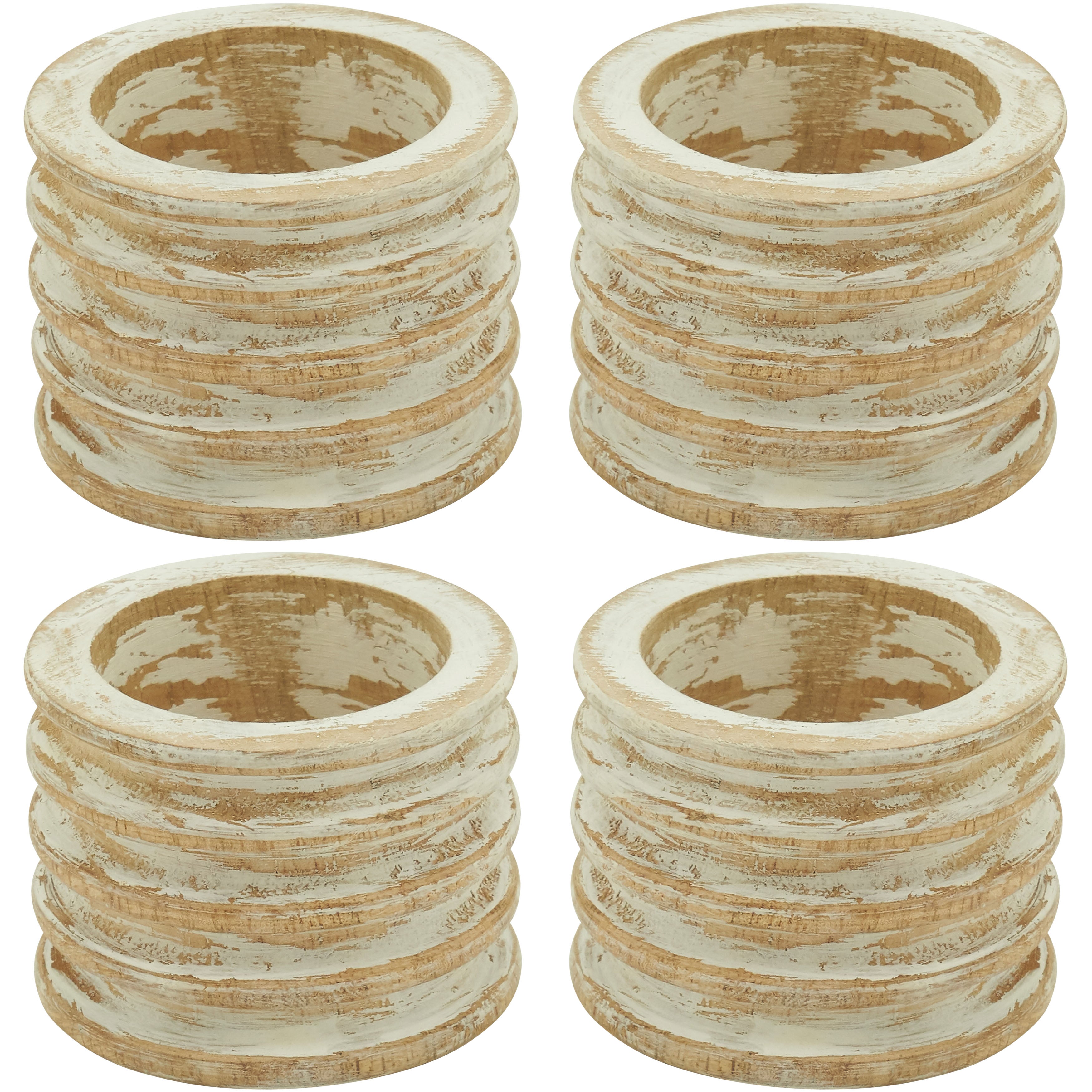 Wood Ribbed Napkin Ring, Set of 4