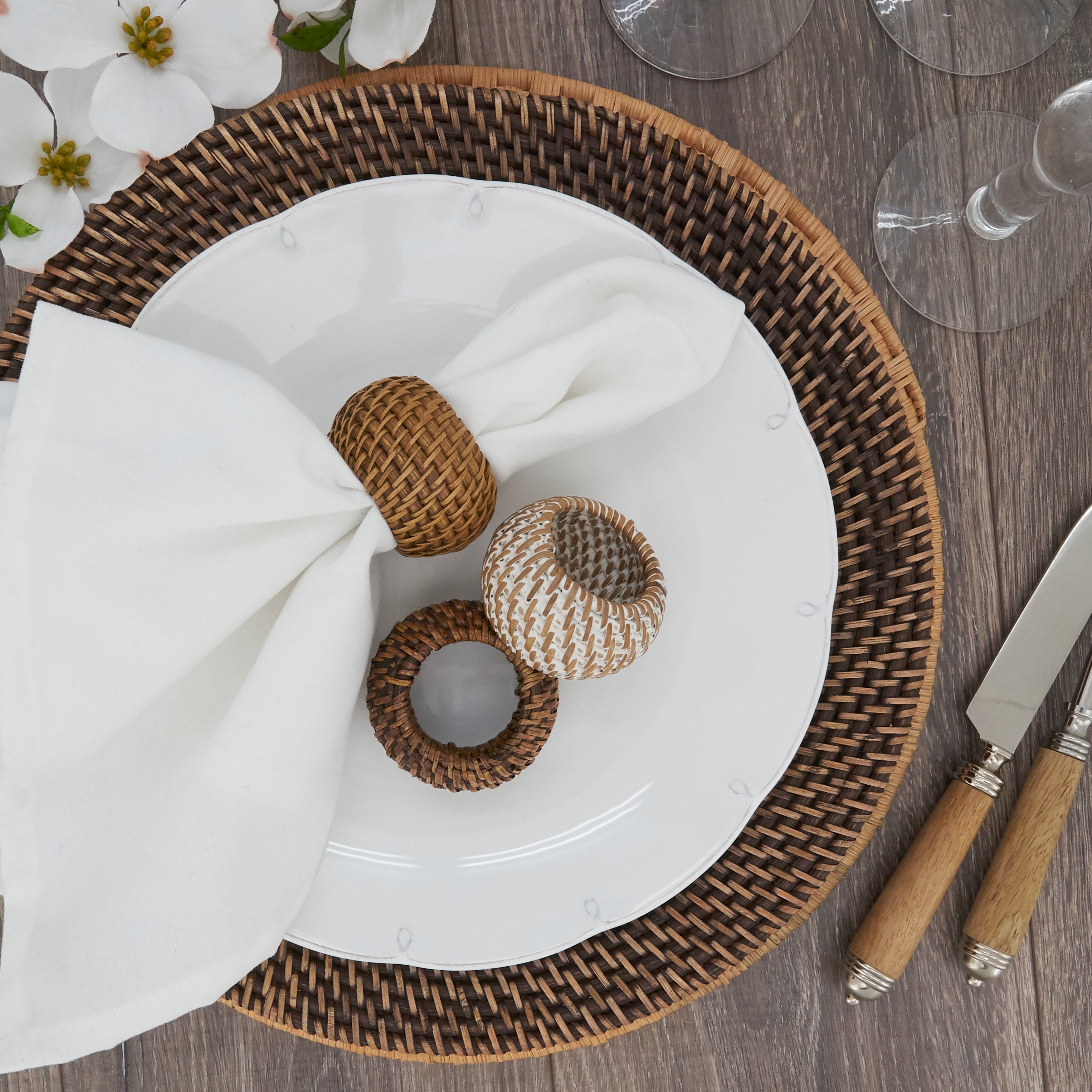Woven Round Rattan Napkin Ring, Set of 4