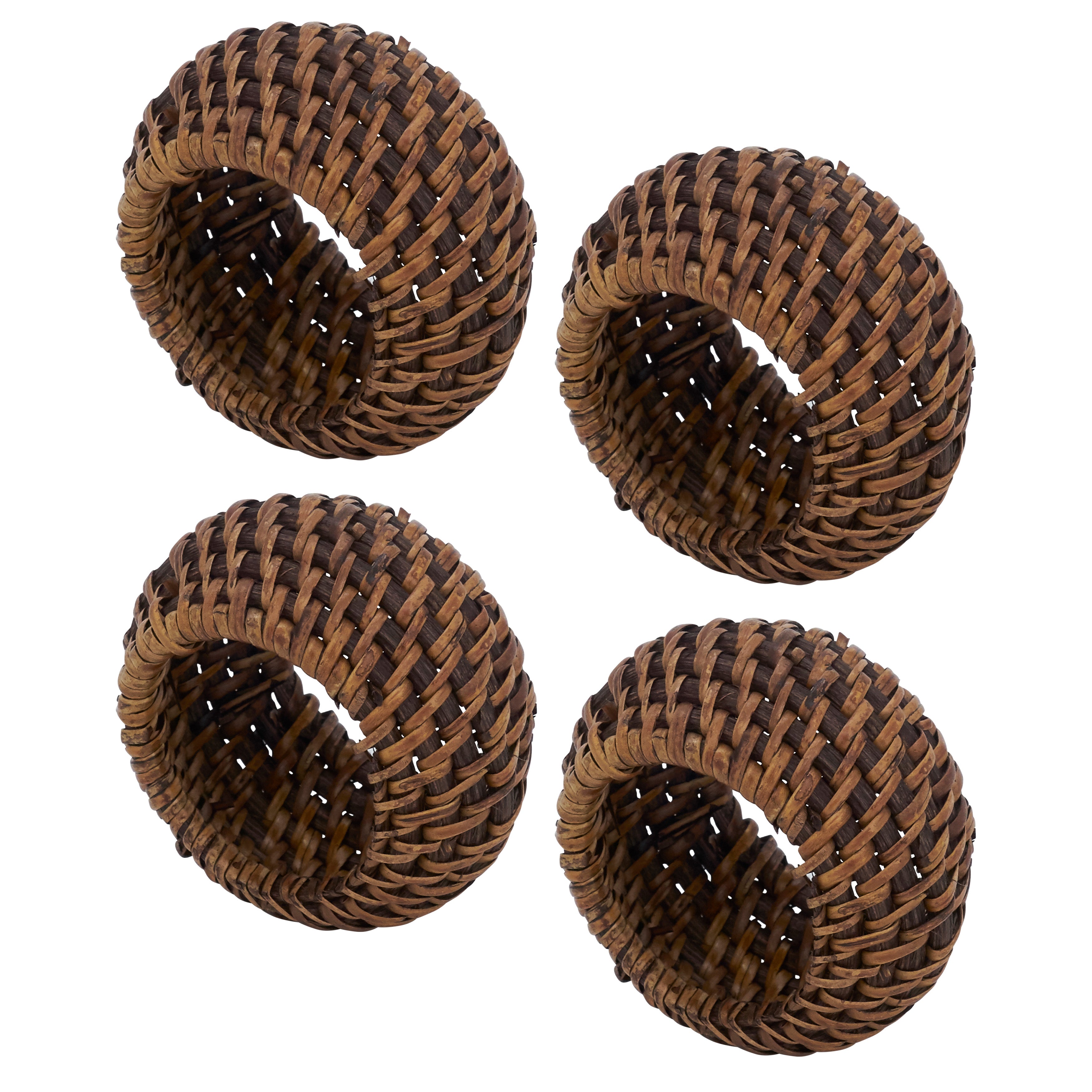 Woven Round Rattan Napkin Ring, Set of 4