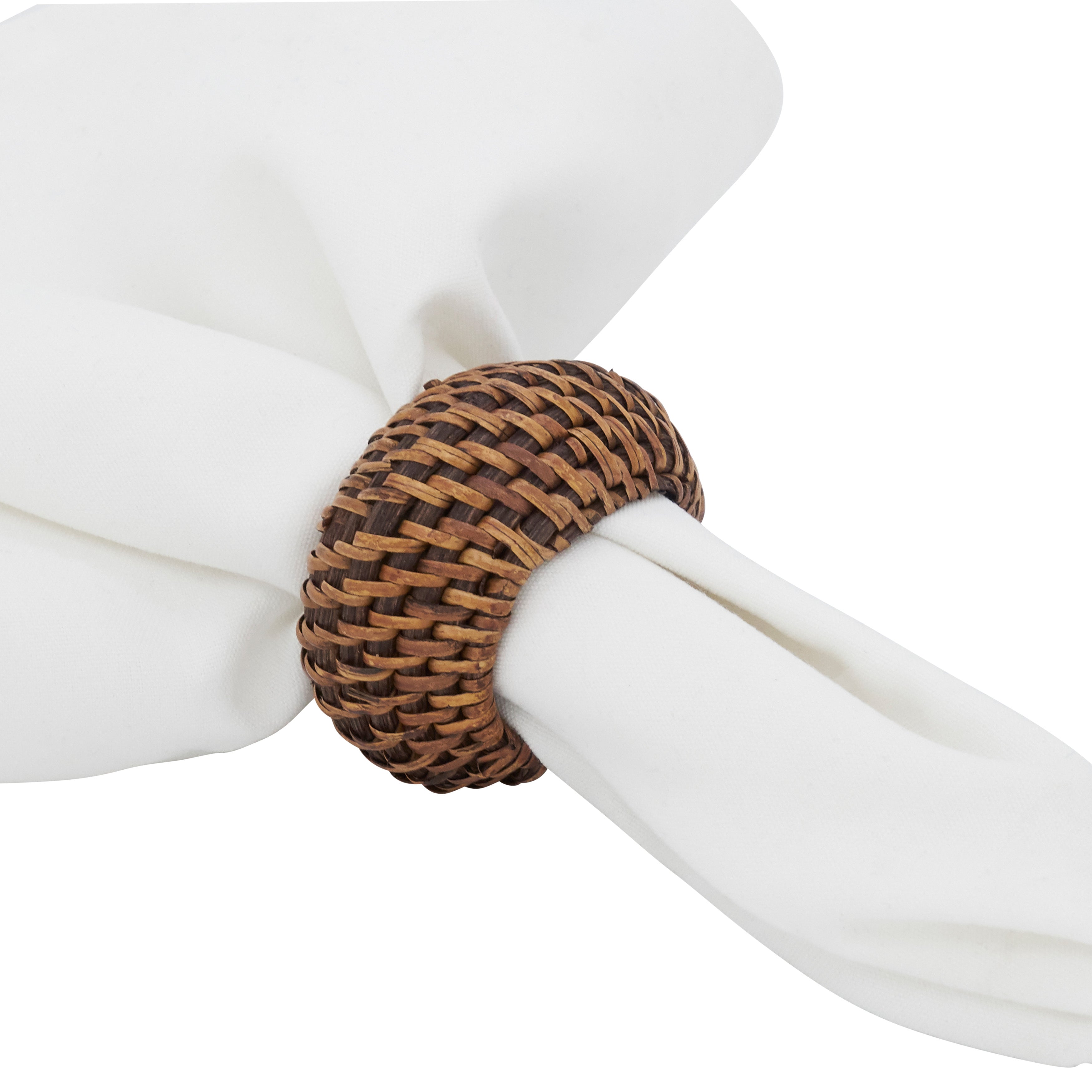 Woven Round Rattan Napkin Ring, Set of 4