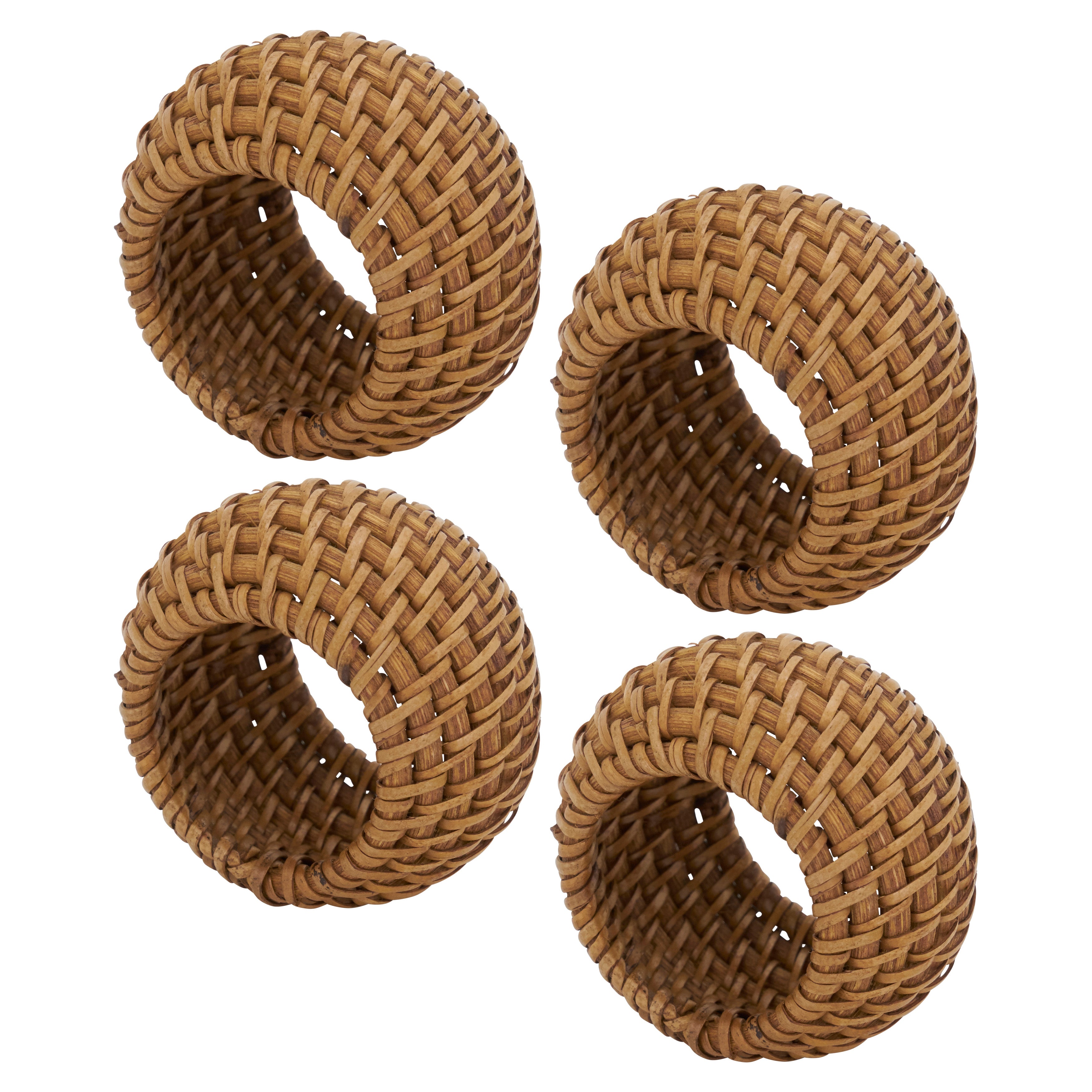 Woven Round Rattan Napkin Ring, Set of 4