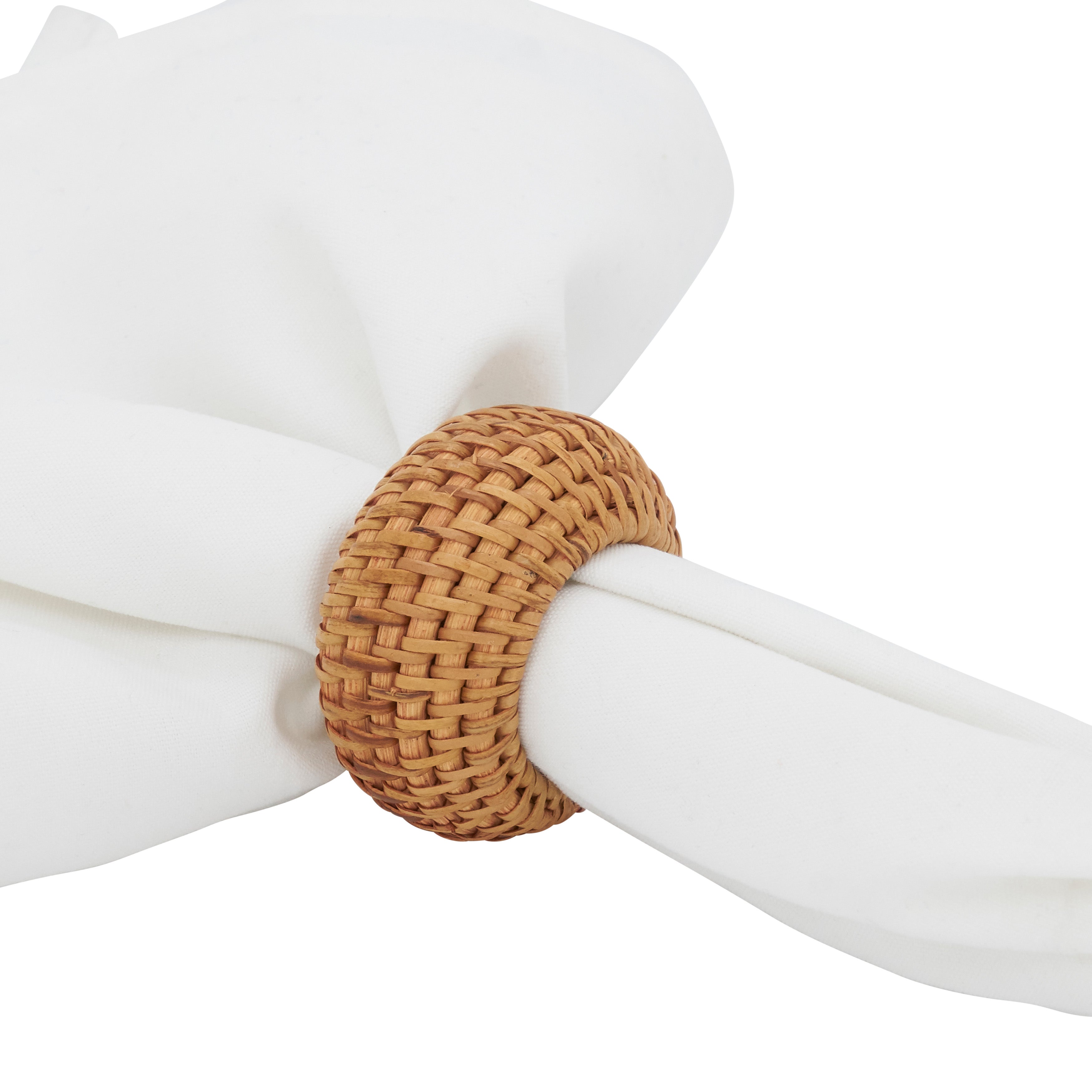 Woven Round Rattan Napkin Ring, Set of 4