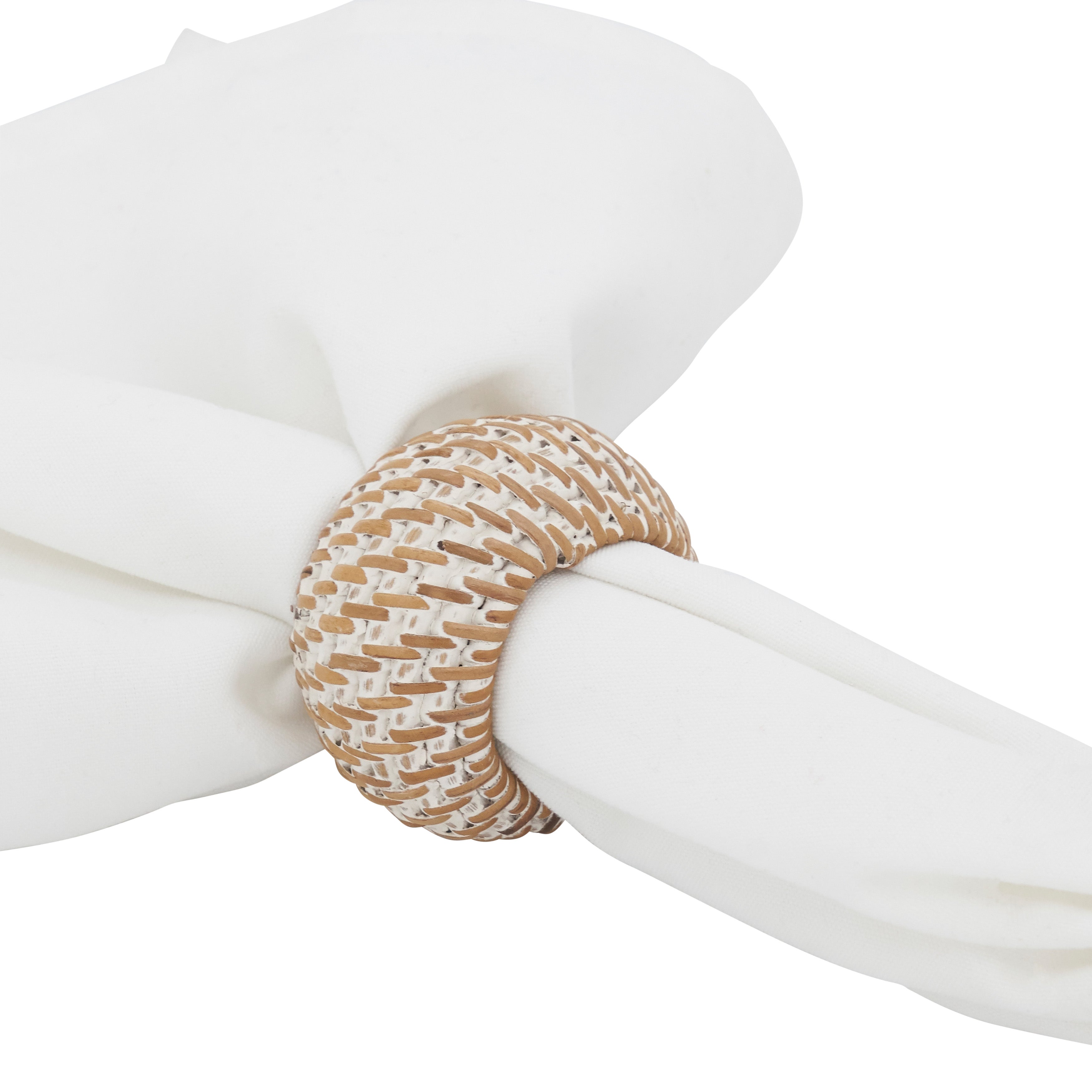 Woven Round Rattan Napkin Ring, Set of 4