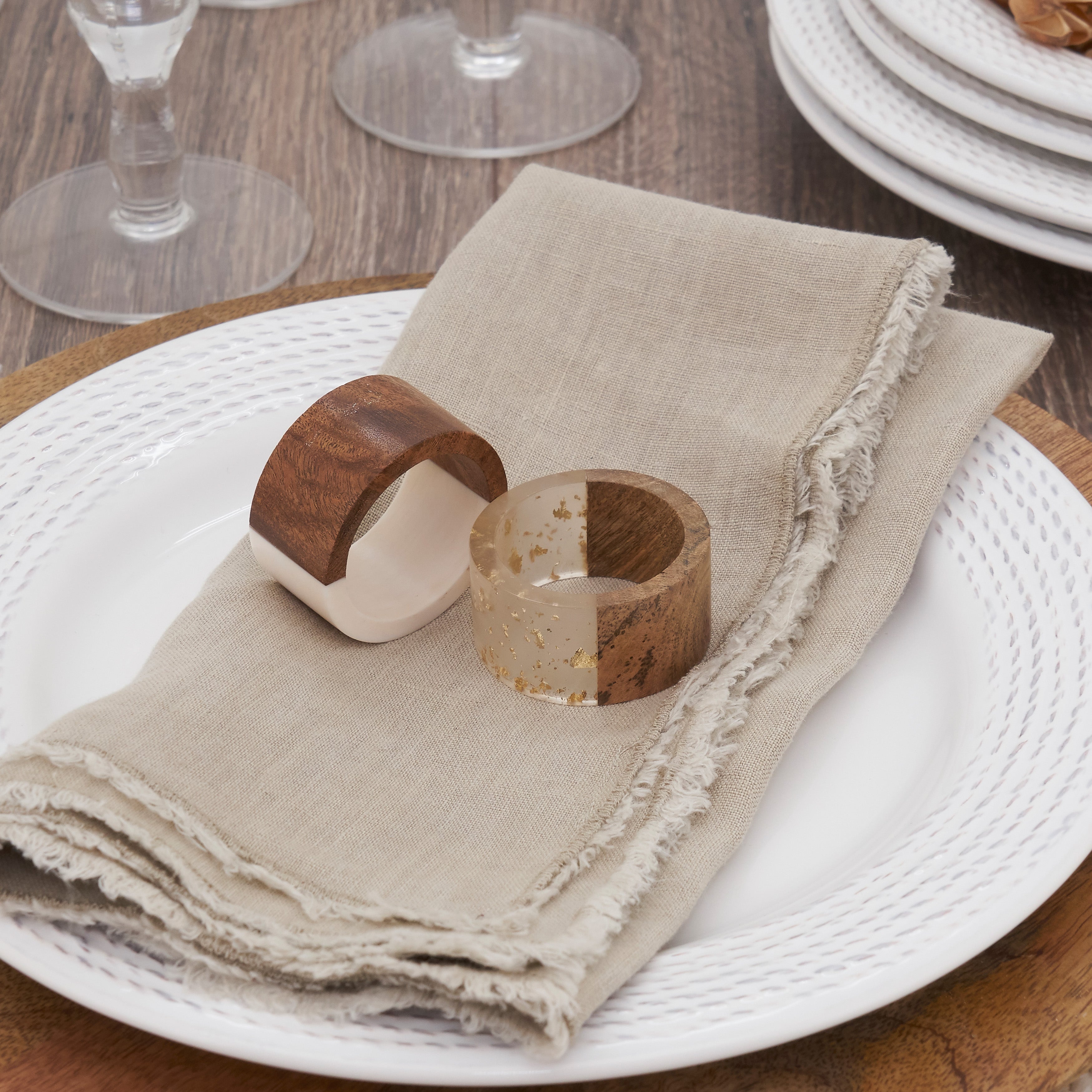 Wood and Resin Two-Tone Napkin Ring, Set of 4