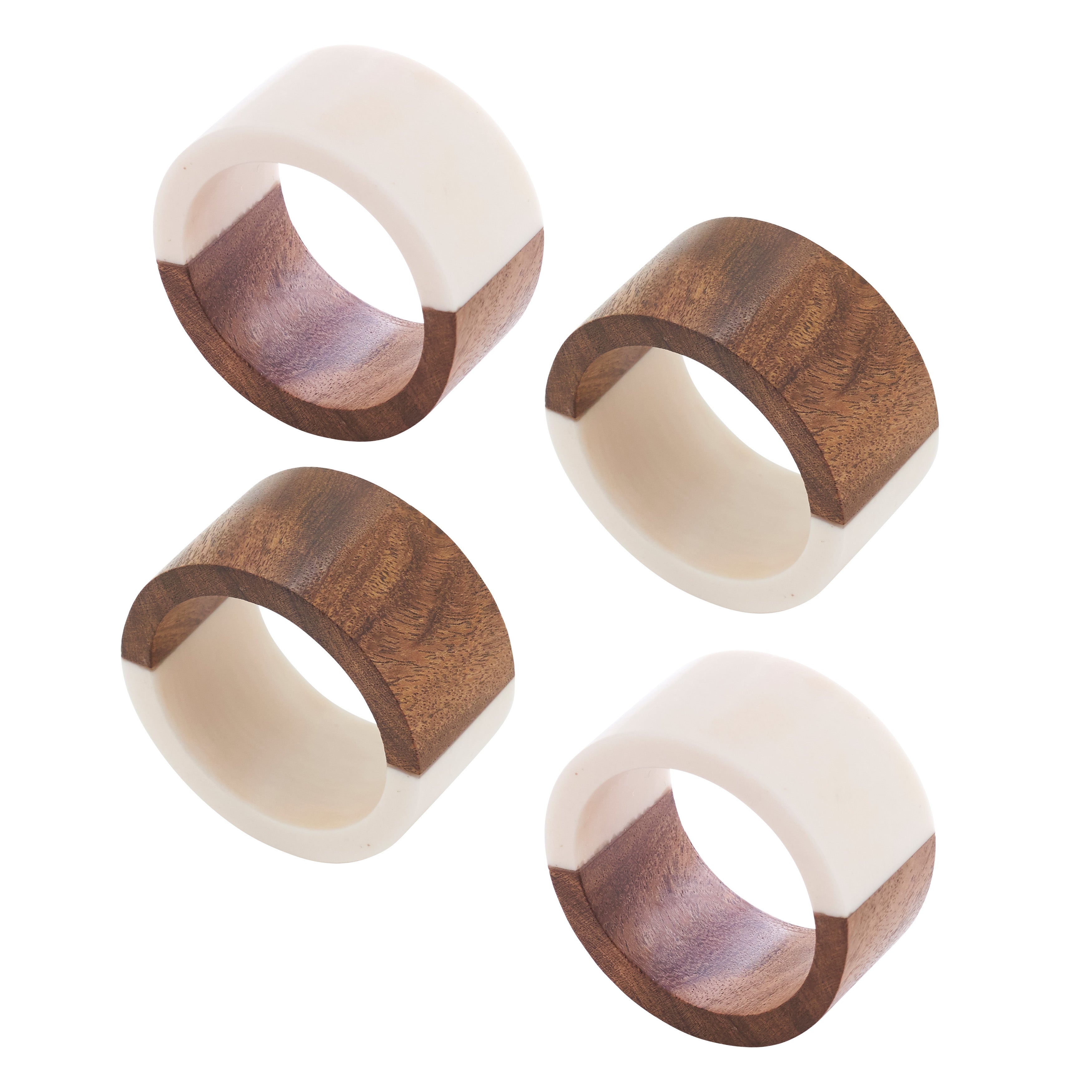 Wood and Resin Two-Tone Napkin Ring, Set of 4