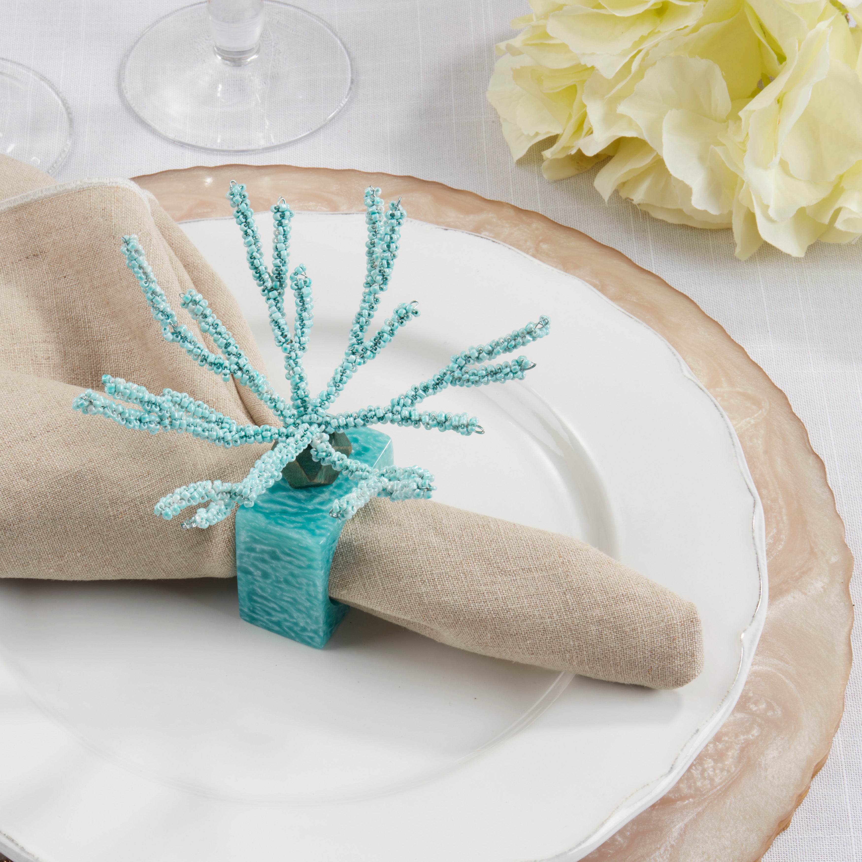 Coral Breeze Beaded Resin Napkin Ring, Set of 4