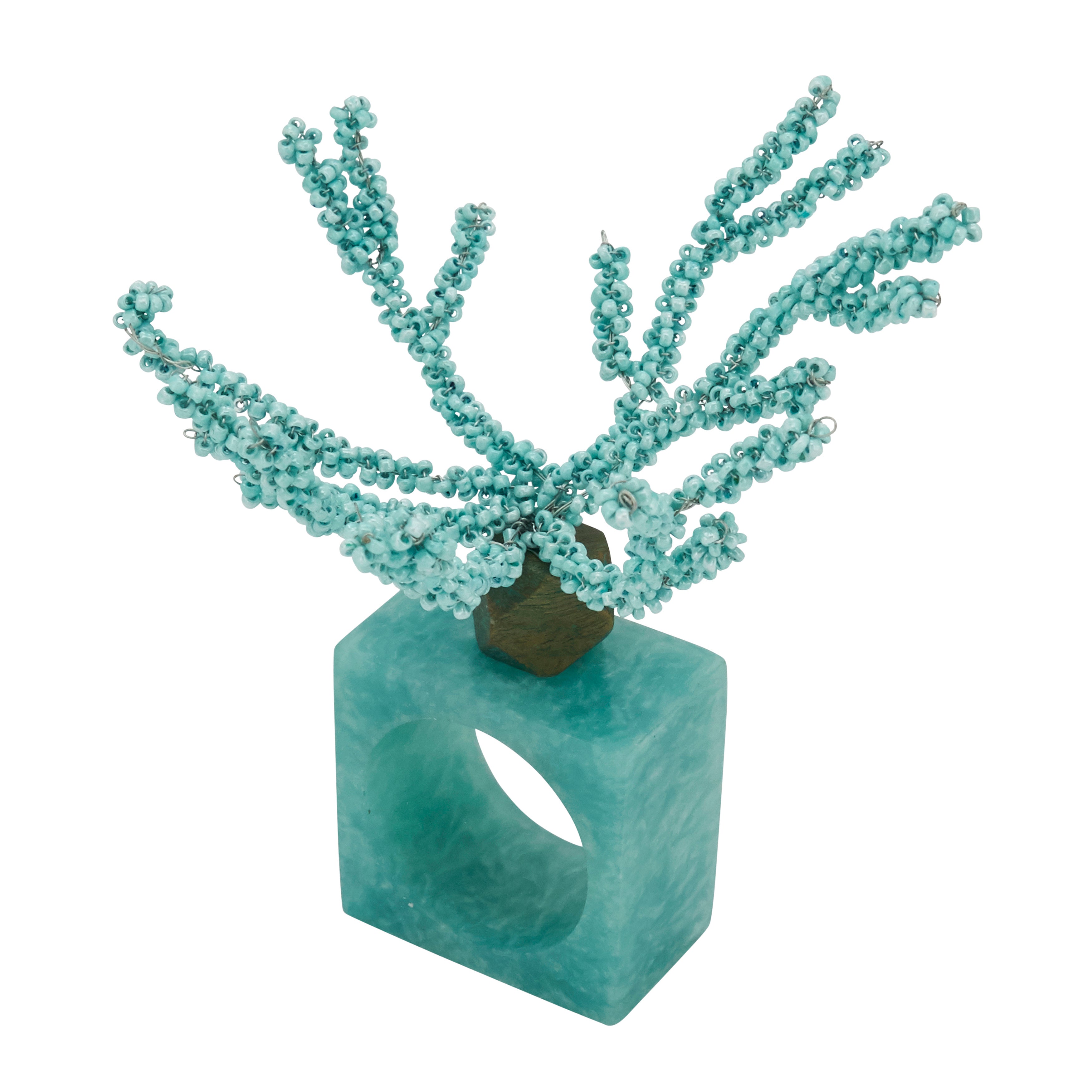 Coral Breeze Beaded Resin Napkin Ring, Set of 4