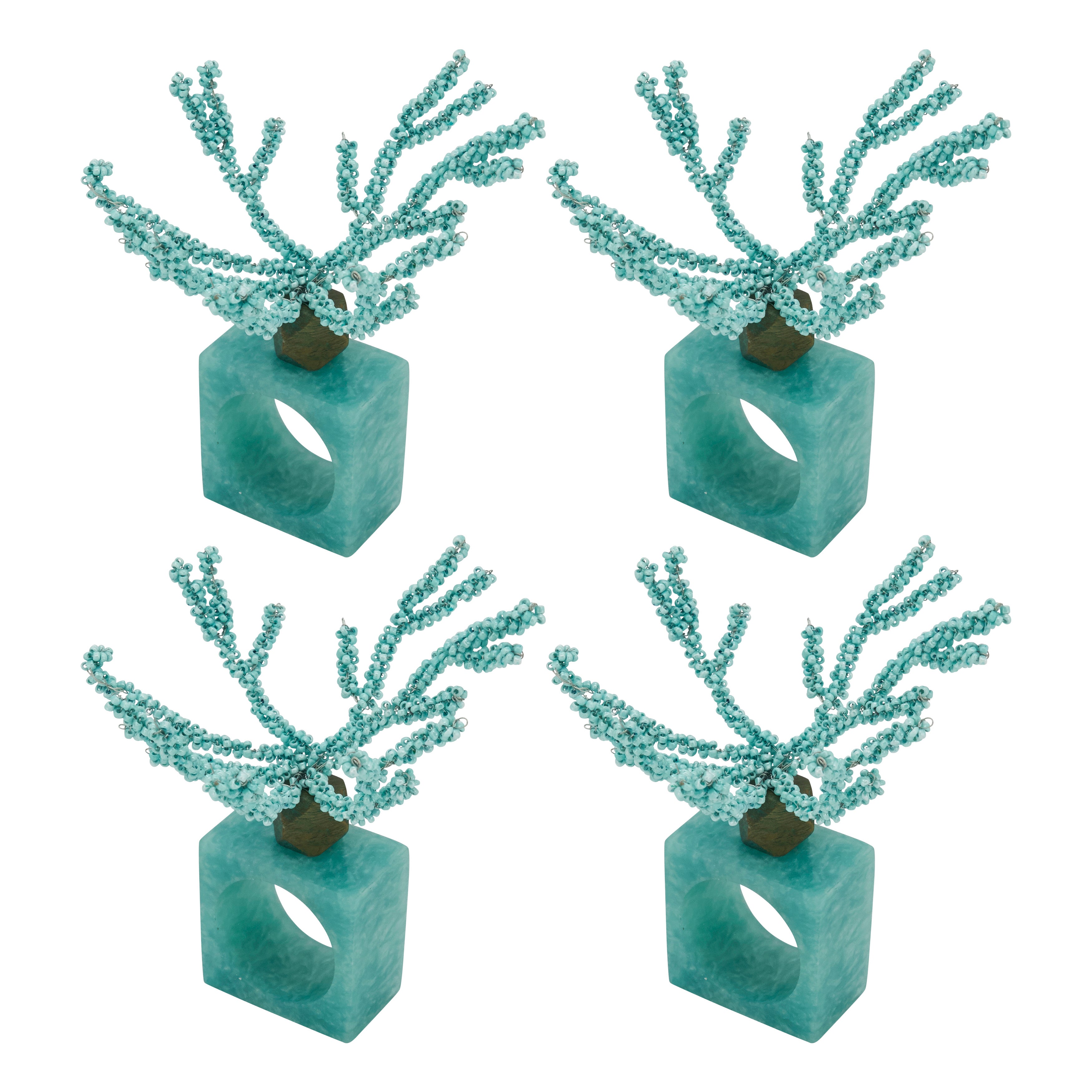 Coral Breeze Beaded Resin Napkin Ring, Set of 4