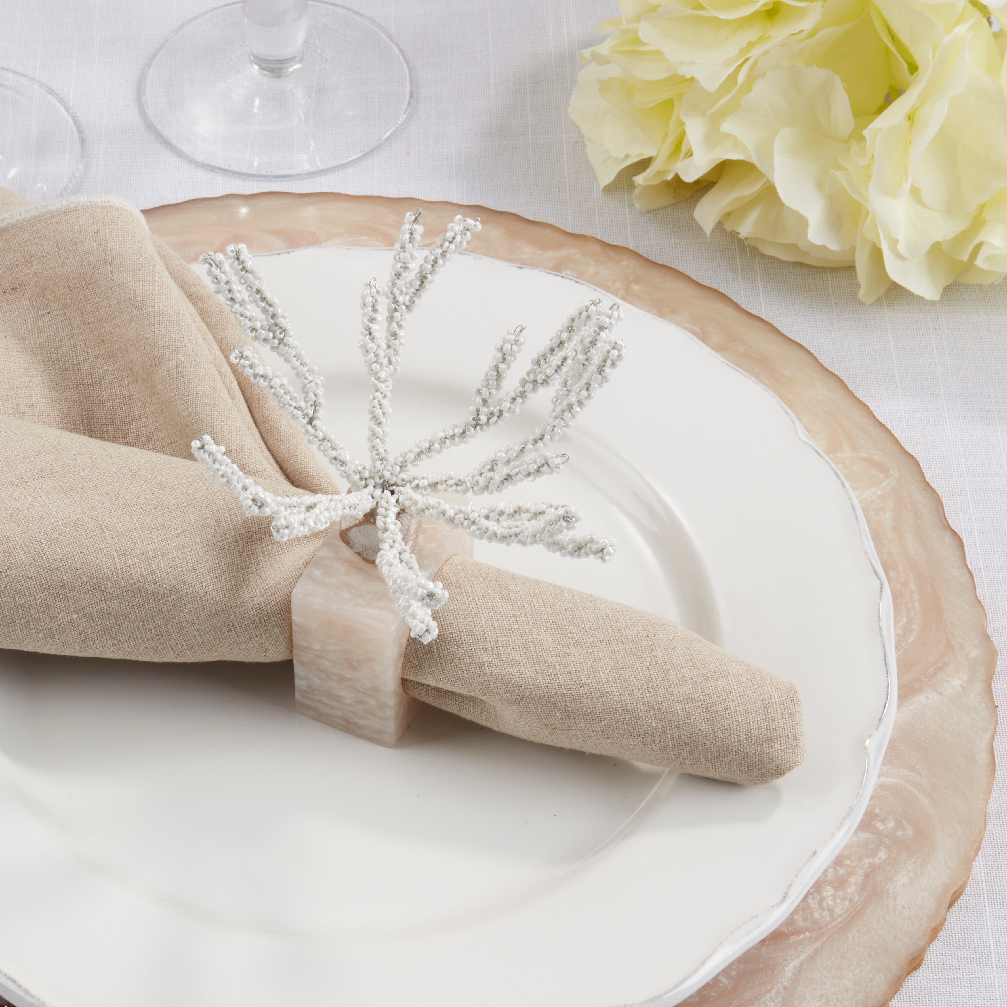 Coral Breeze Beaded Resin Napkin Ring, Set of 4