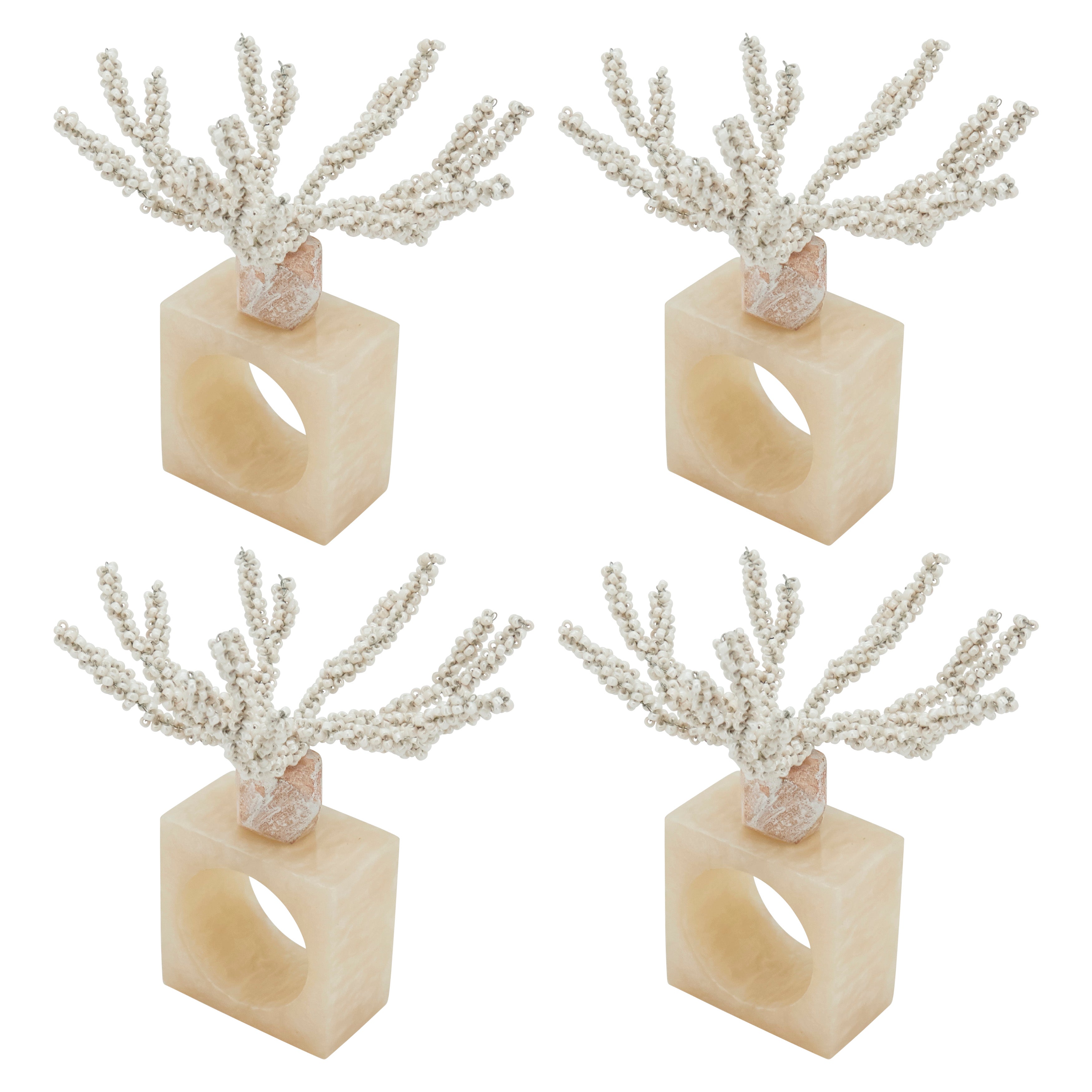 Coral Breeze Beaded Resin Napkin Ring, Set of 4