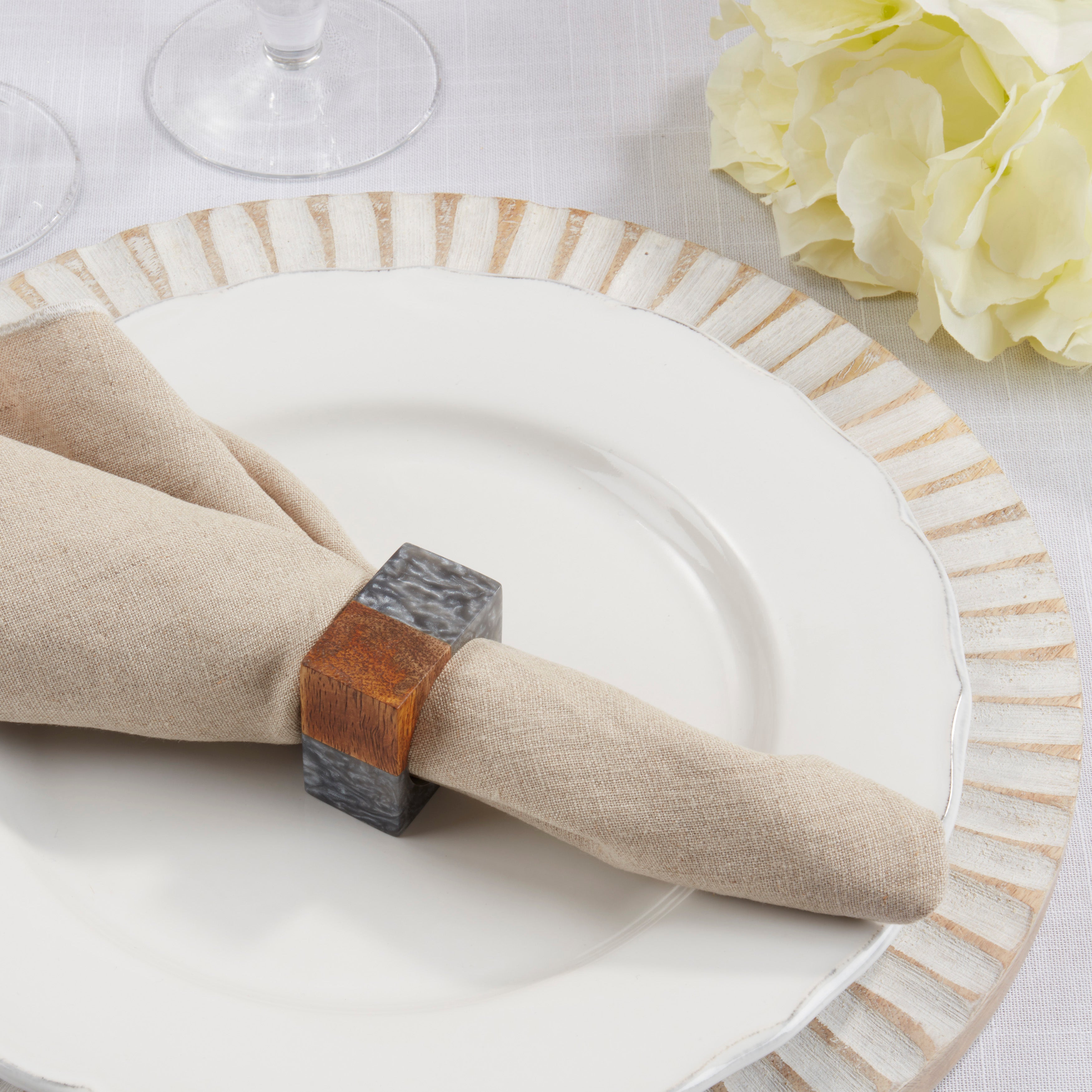 Wooden Fusion Resin Napkin Ring, Set of 4