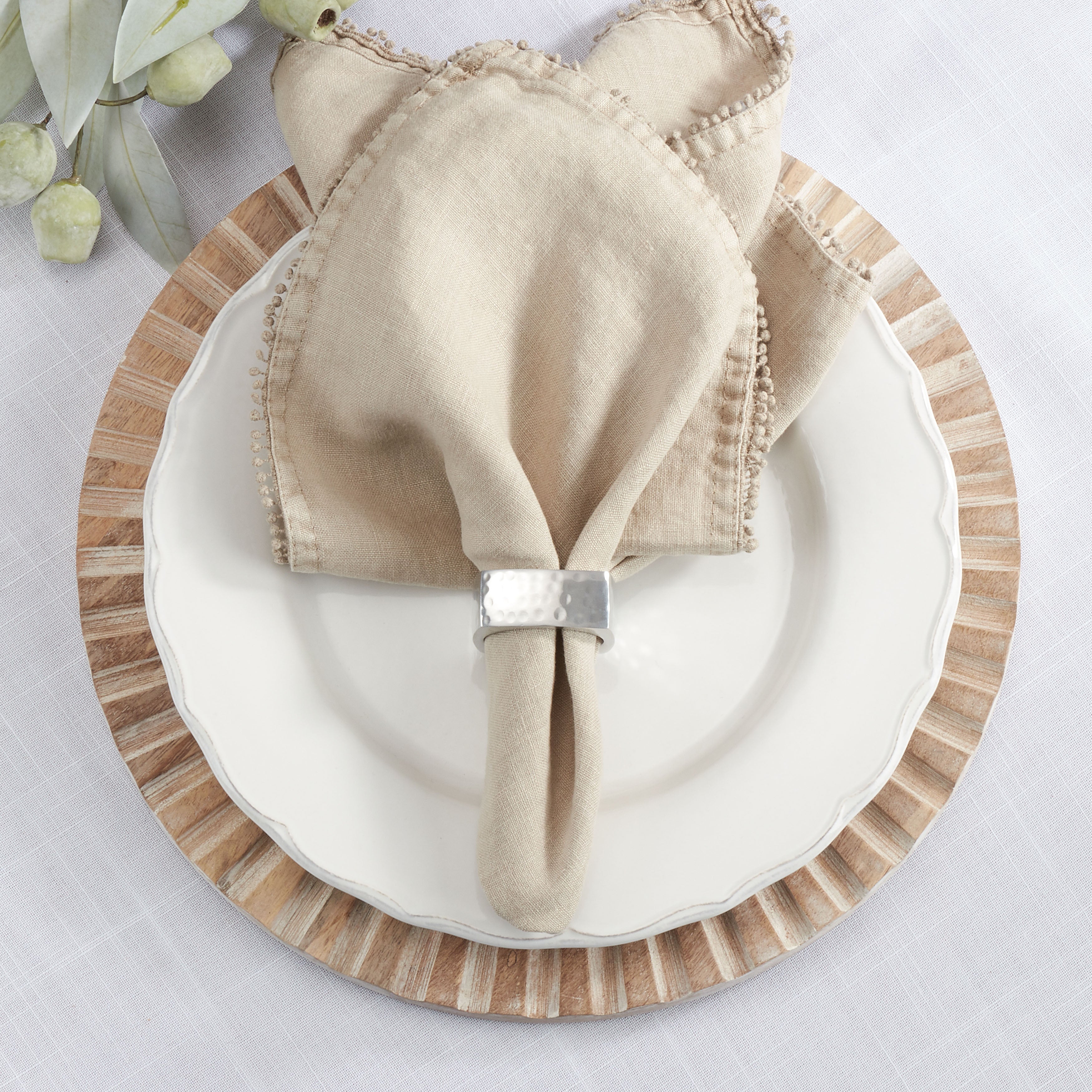 Square Hammered Napkin Ring, Set of 4