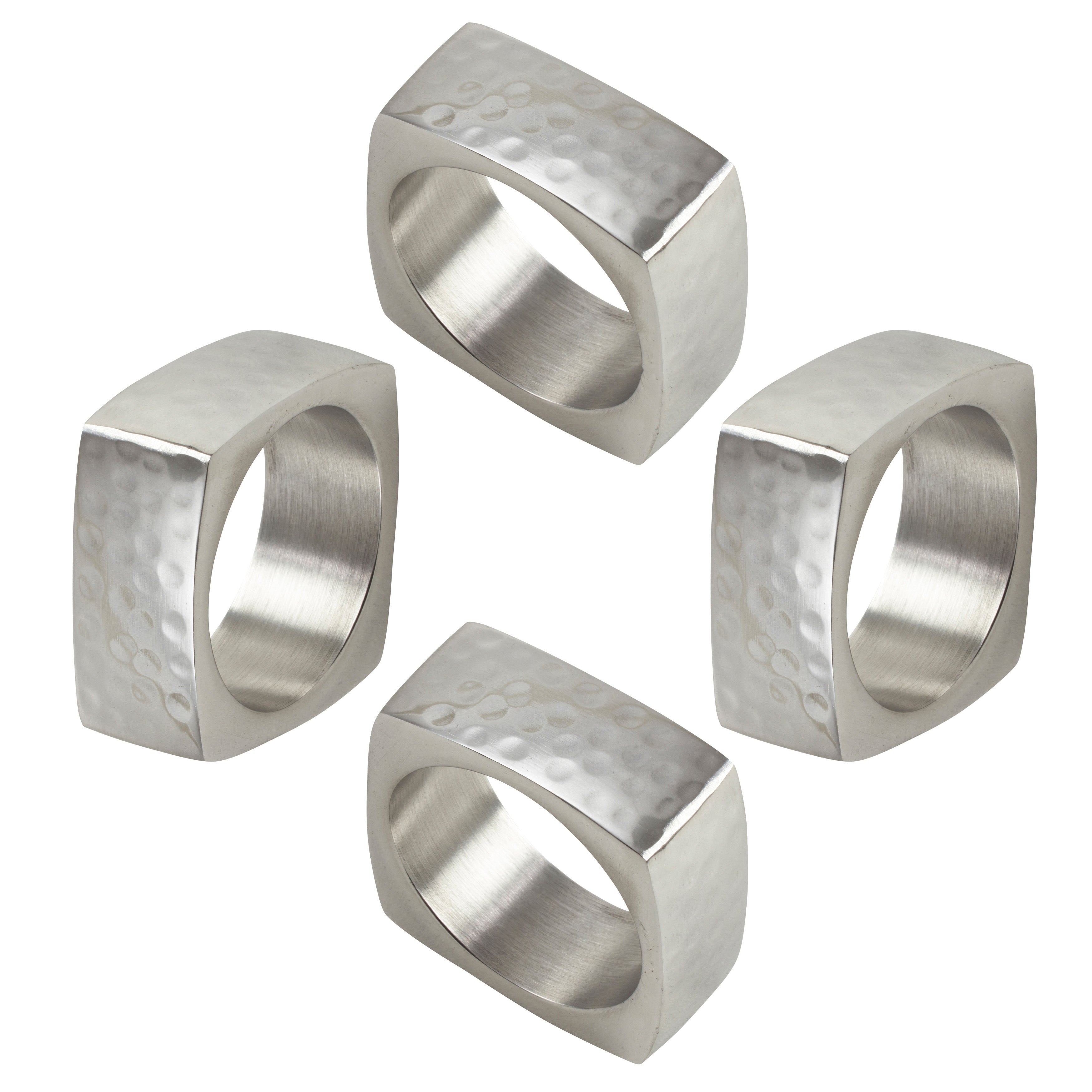 Square Hammered Napkin Ring, Set of 4