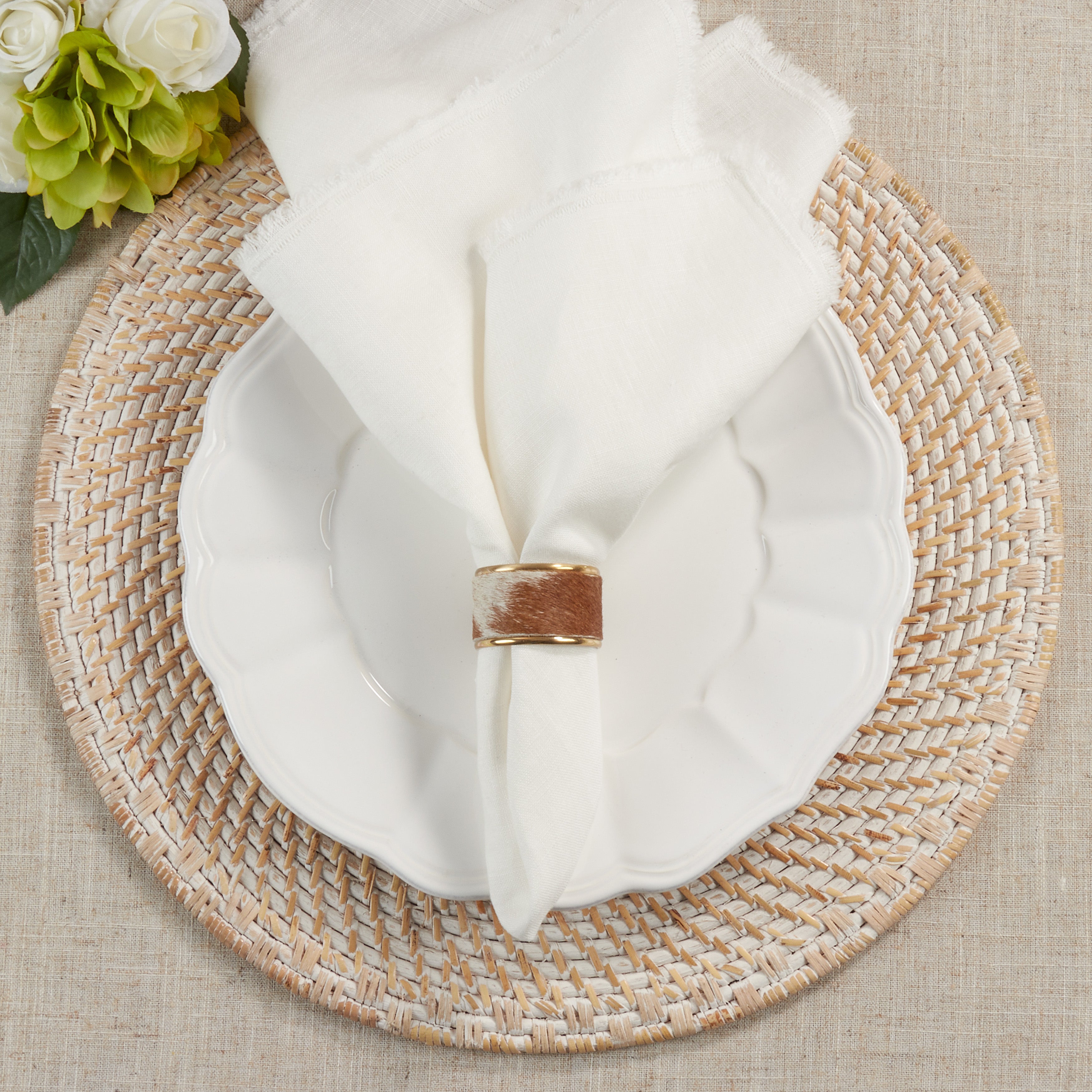 Cow Hide Napkin Ring, Set of 4