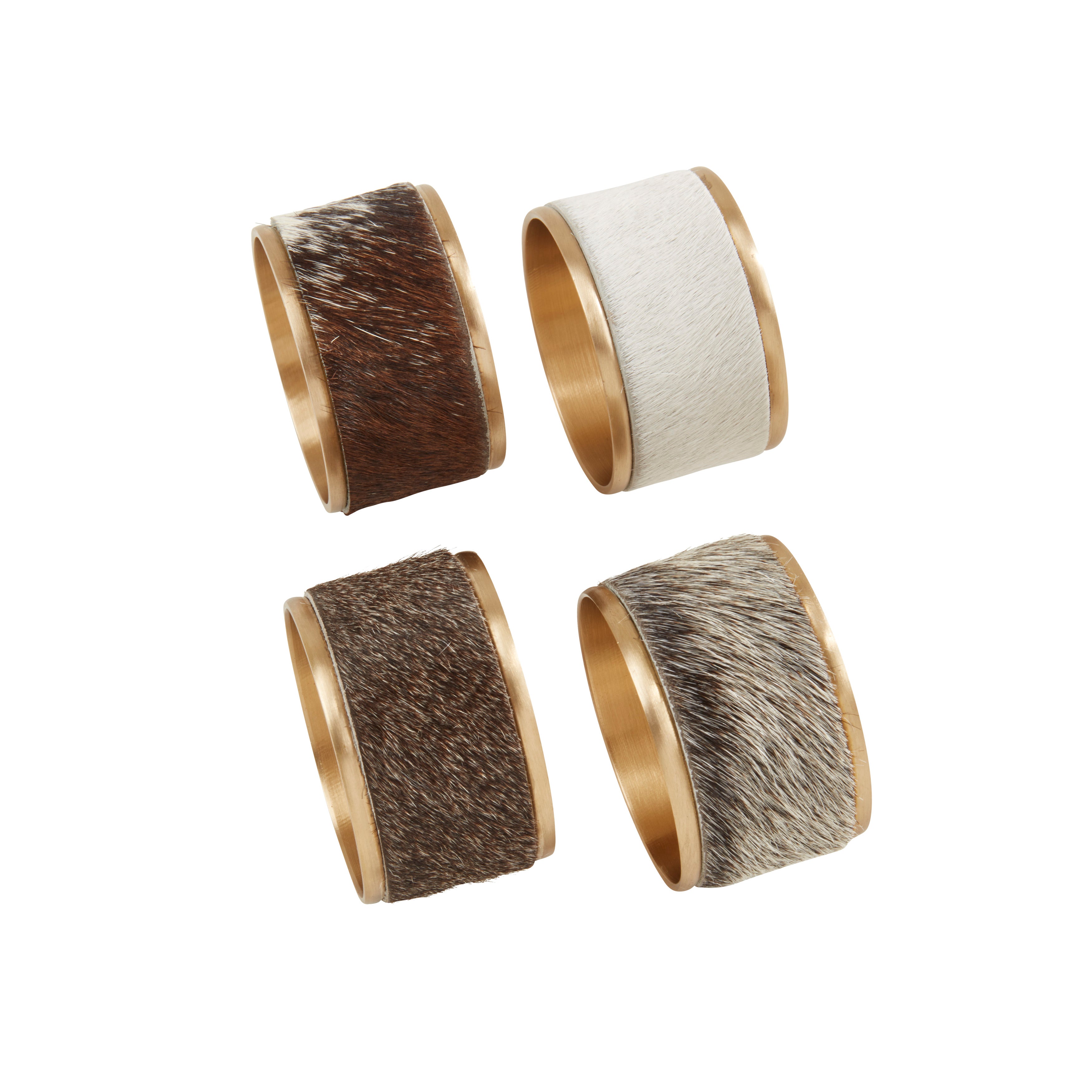 Cow Hide Napkin Ring, Set of 4