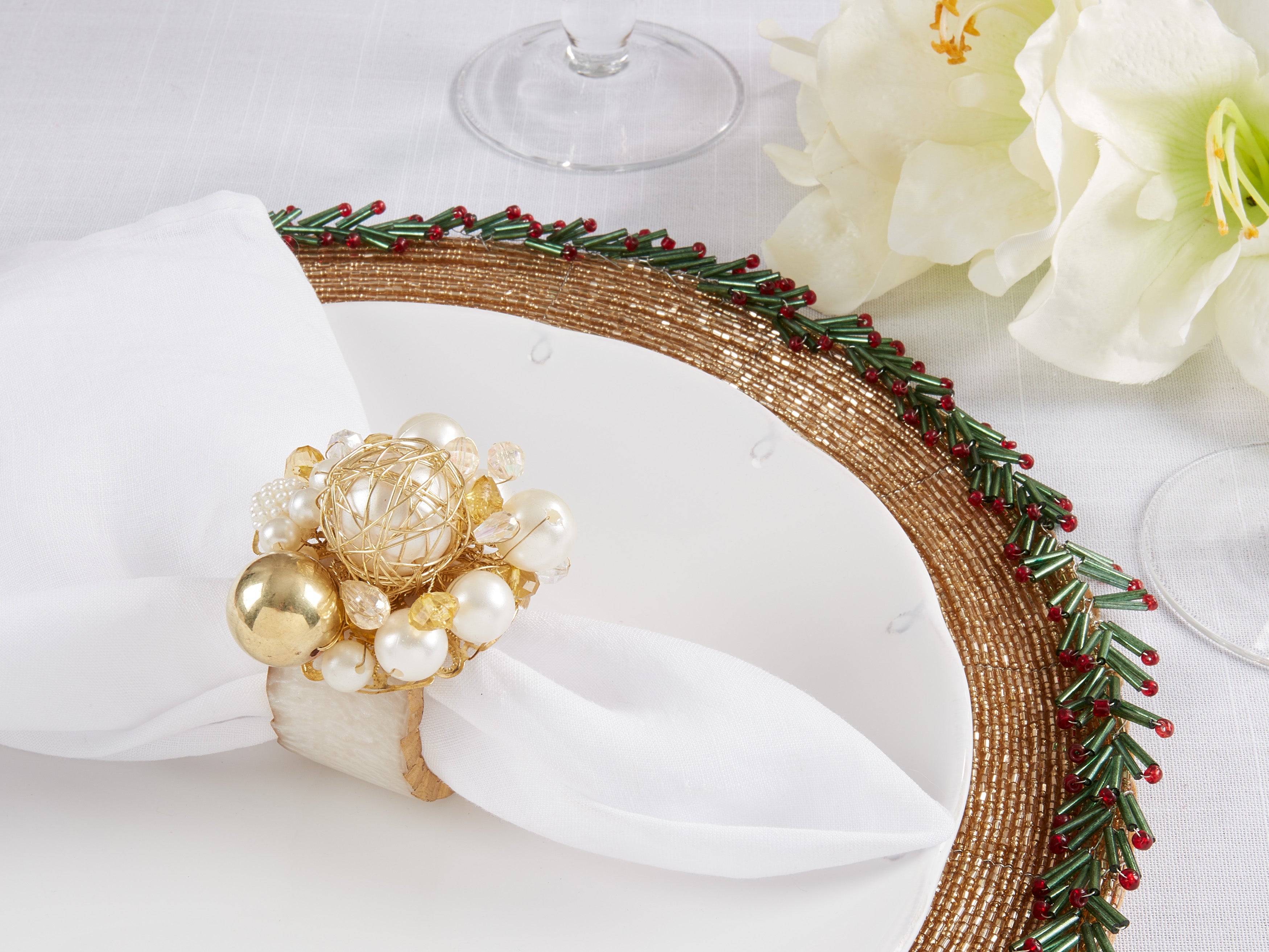 Golden Glam Beaded Napkin Ring, Set of 4
