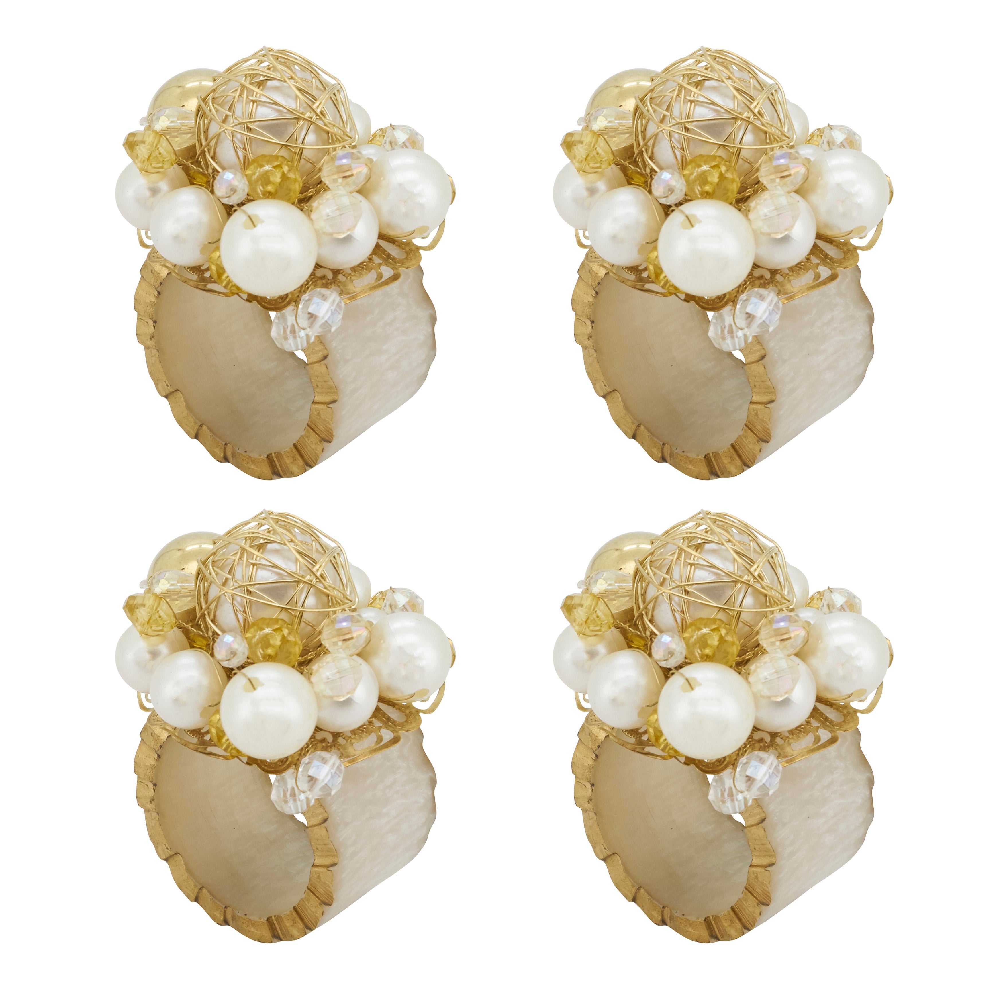 Golden Glam Beaded Napkin Ring, Set of 4